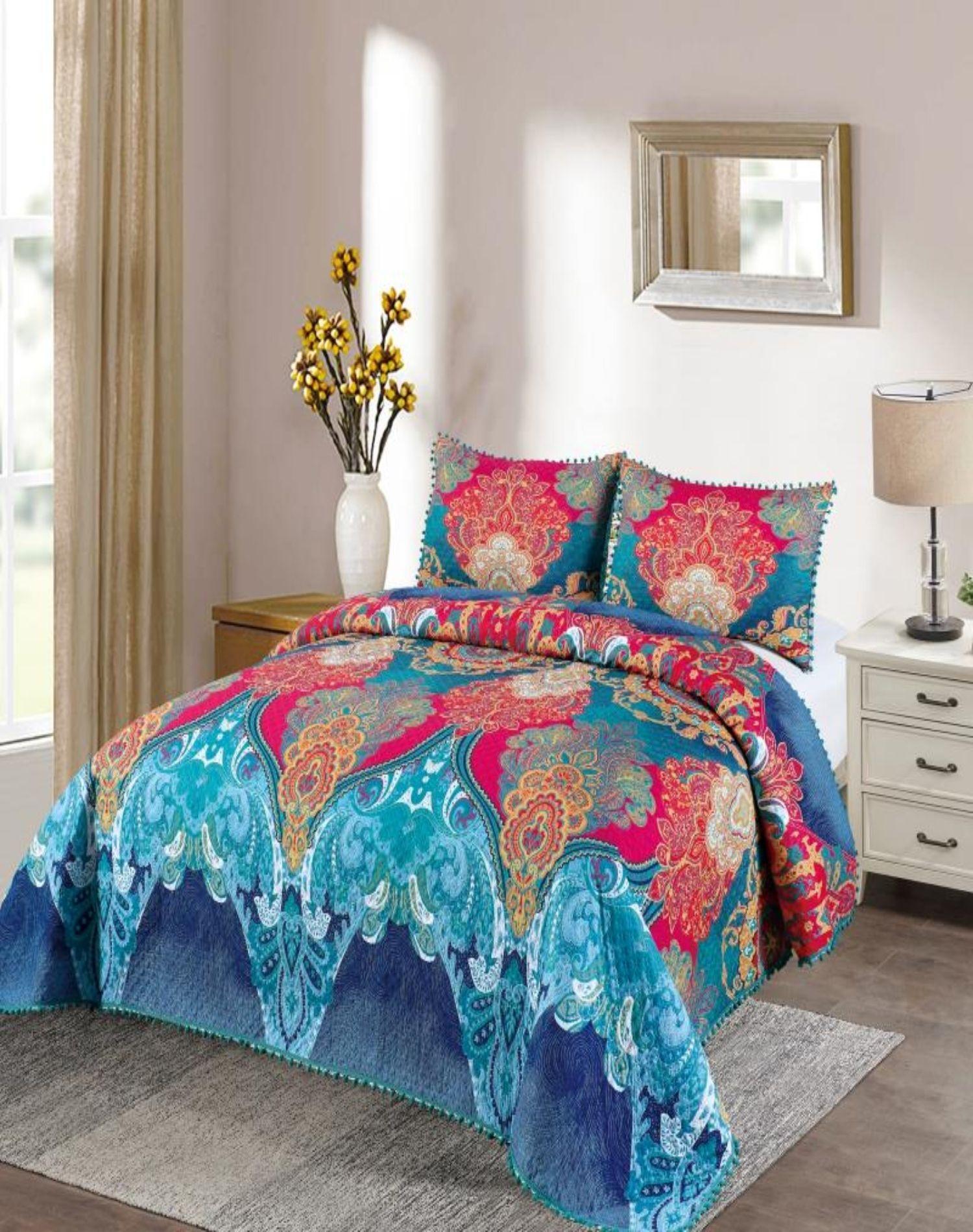 Cubrecama Ligero De Verano Con Pompones - Elegantes 2P *14-2