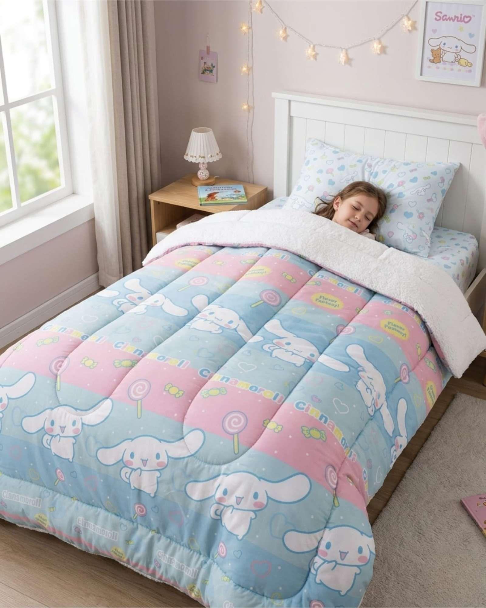 Set Dormitorio Infantil 1,5 Plaza Cobertor Sherpa Térmico + Sábanas Verano B3-3