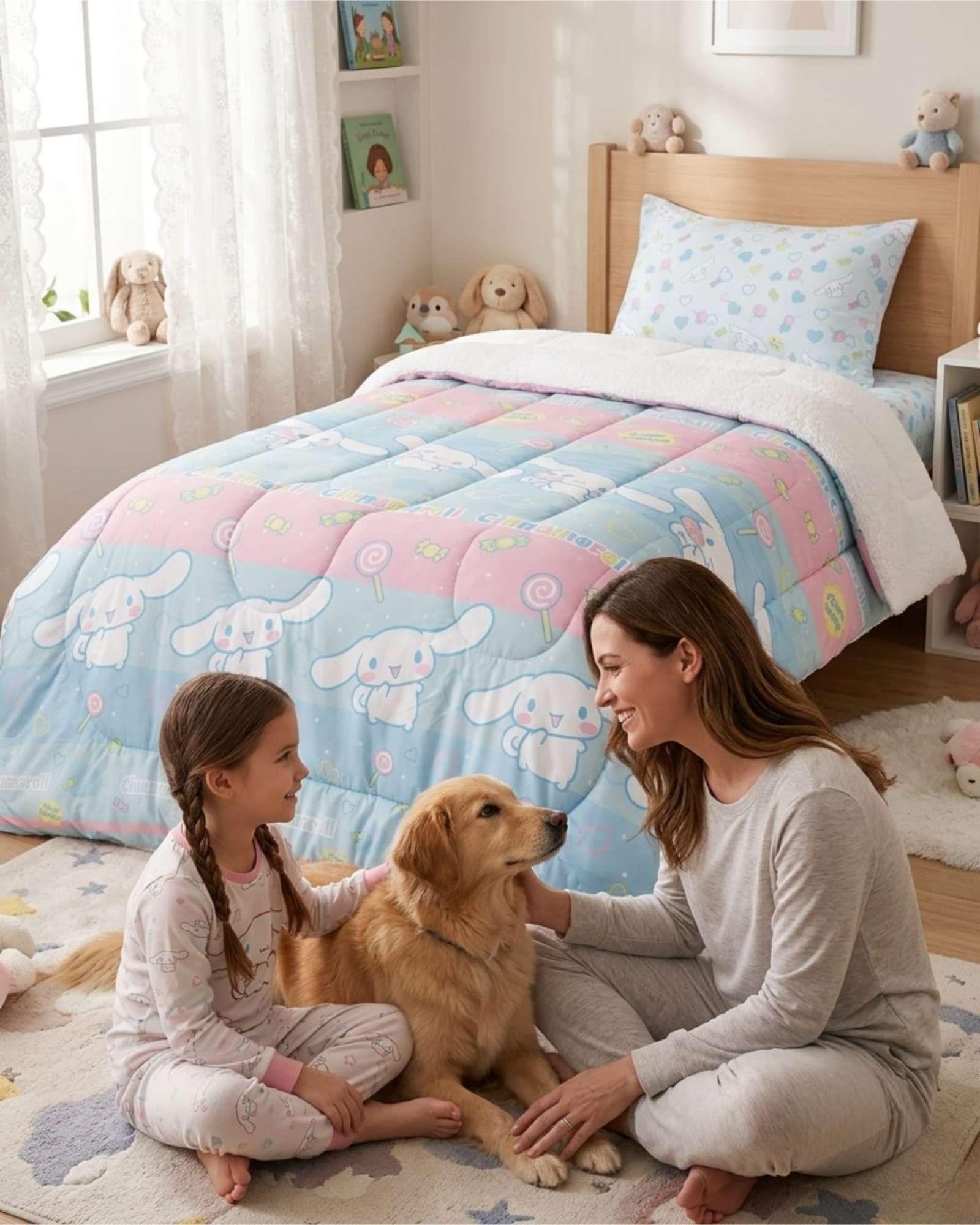 Set Dormitorio Infantil 1,5 Plaza Cobertor Sherpa Térmico + Sábanas Verano B3-4