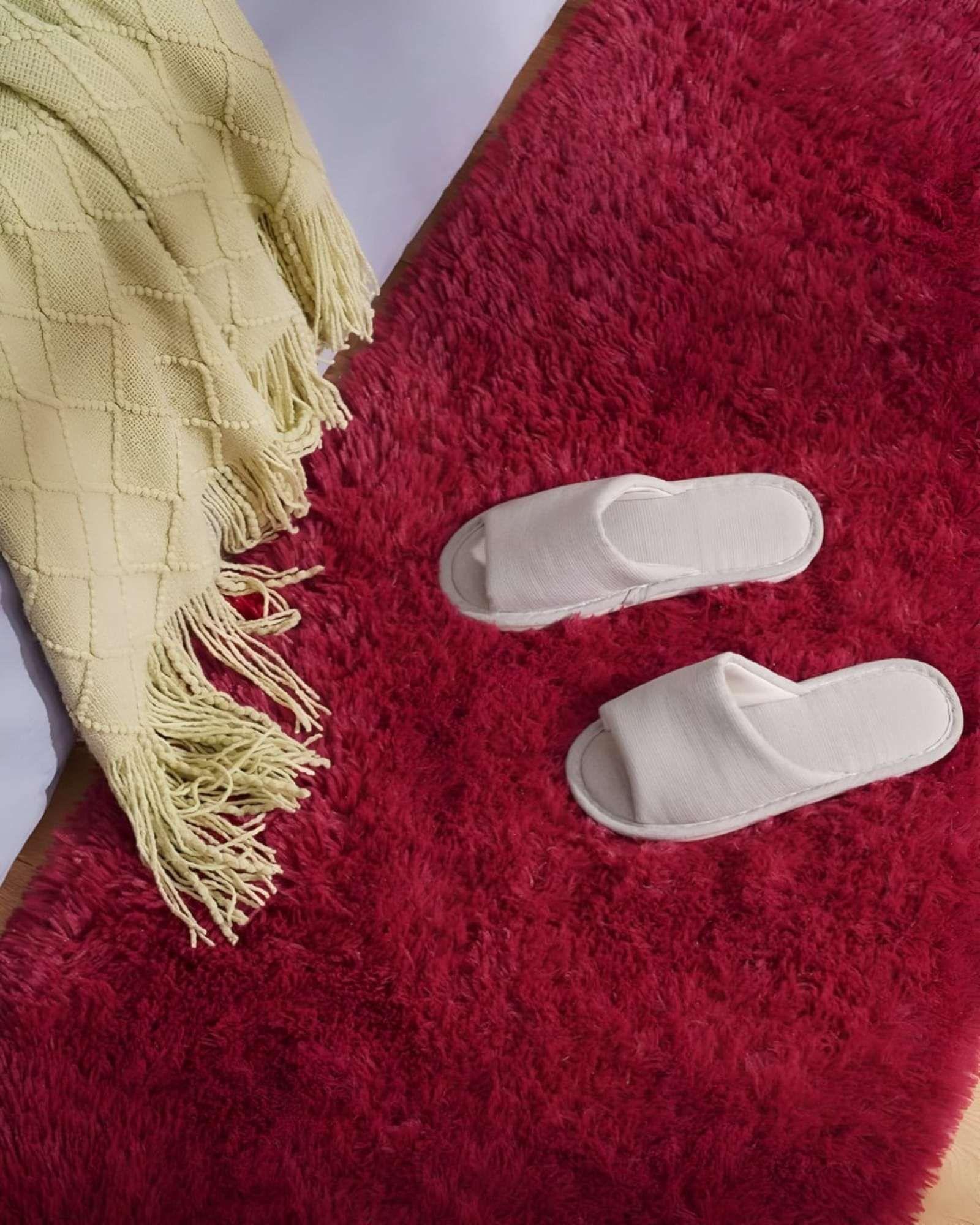 Set de 2 Alfombra Pasillera Shaggy 70x150 cm Pelo Largo burdeo-4