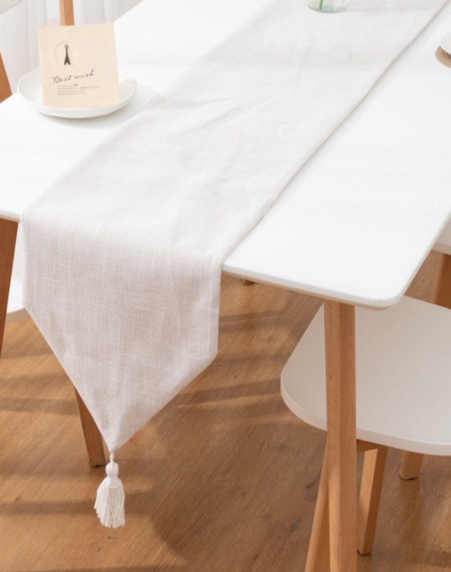 CAMINO DE MESA DE LINO 33 X 180cm Blanco-1