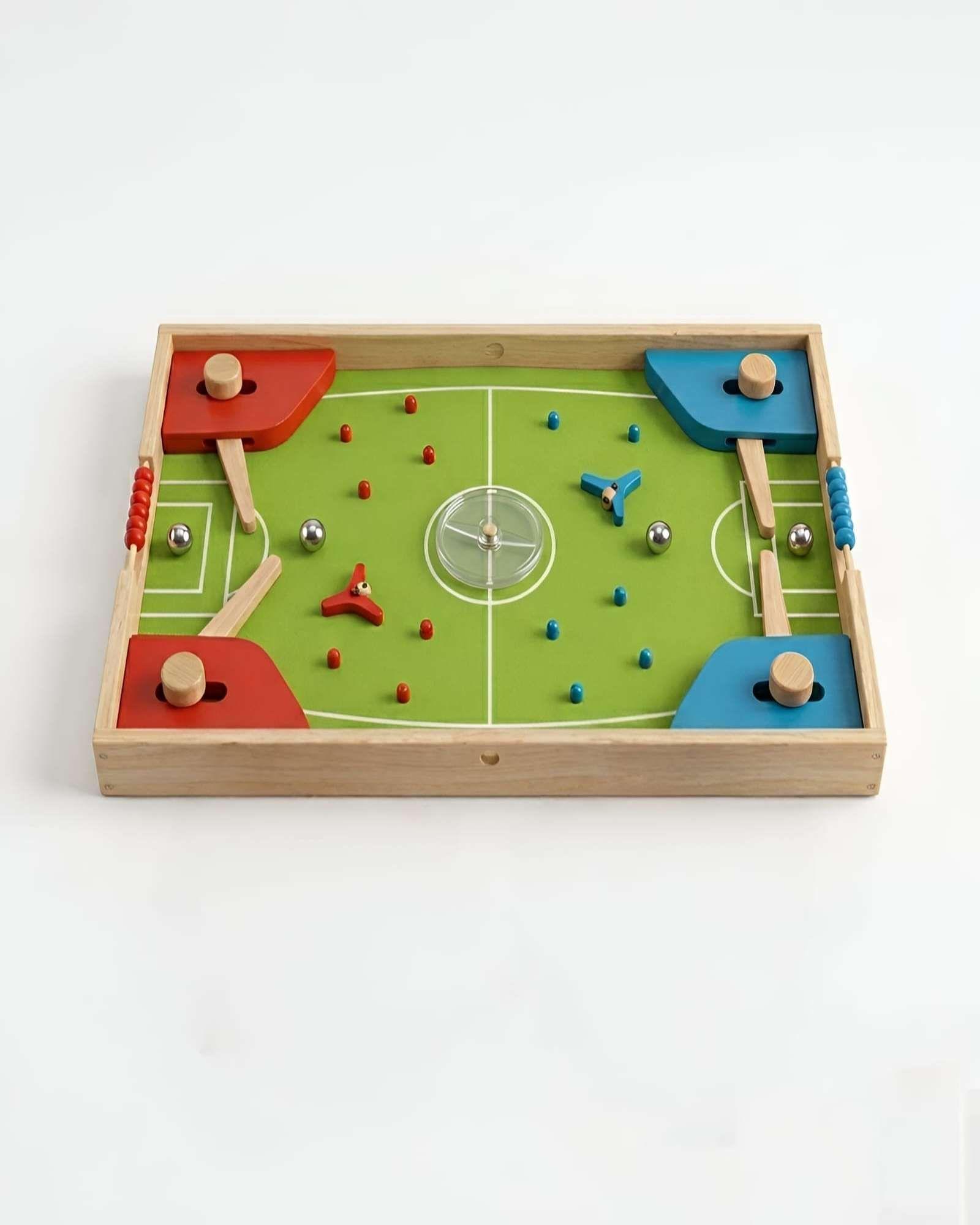 Centro de Juegos de Madera 4 en 1 - Fútbol Pinball, Ludo y Juegos de Estrategia-2
