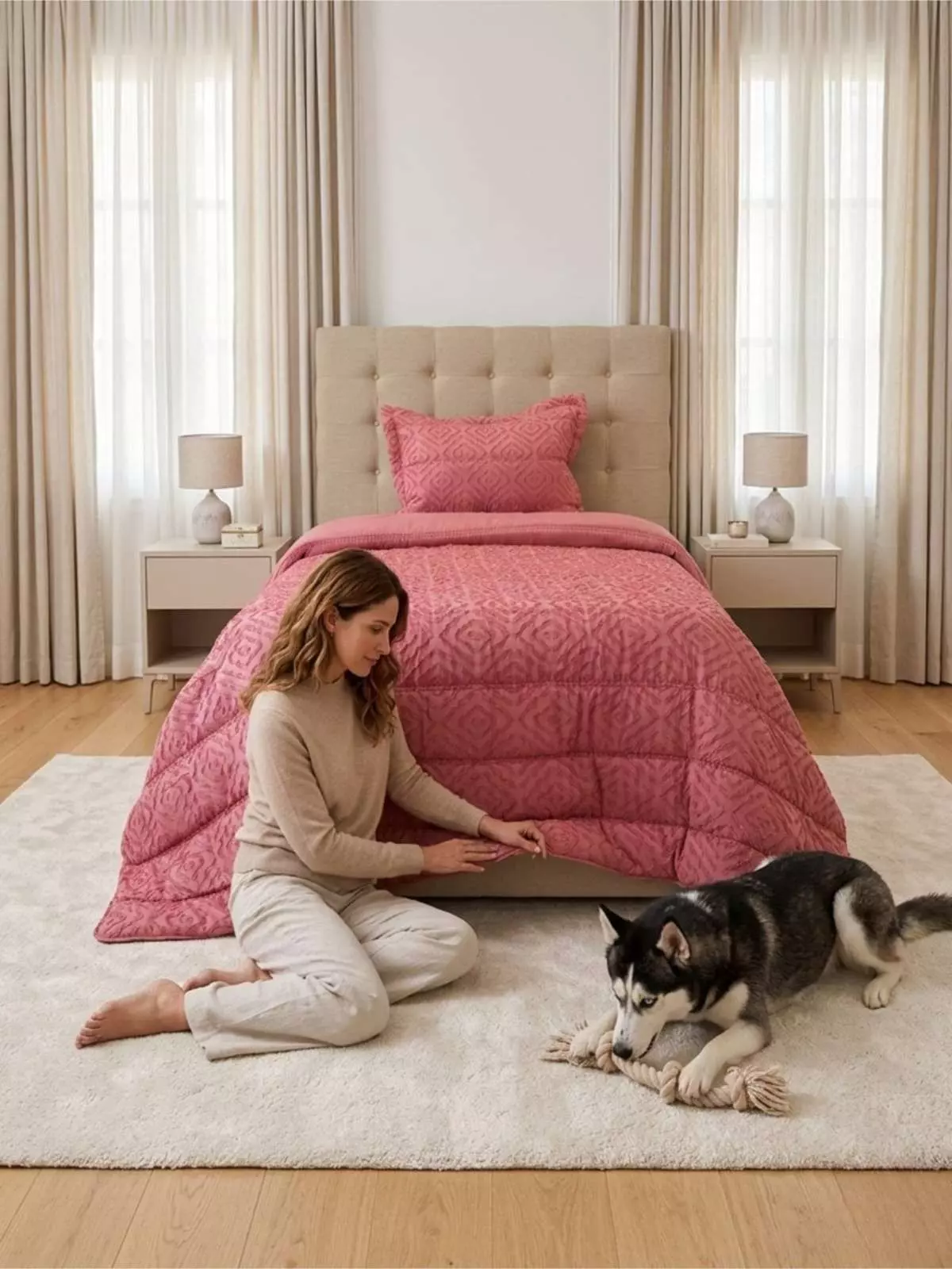 Plumón Nordicos 1.5 Plazas Diseño Geométrico + Funda rosa-4