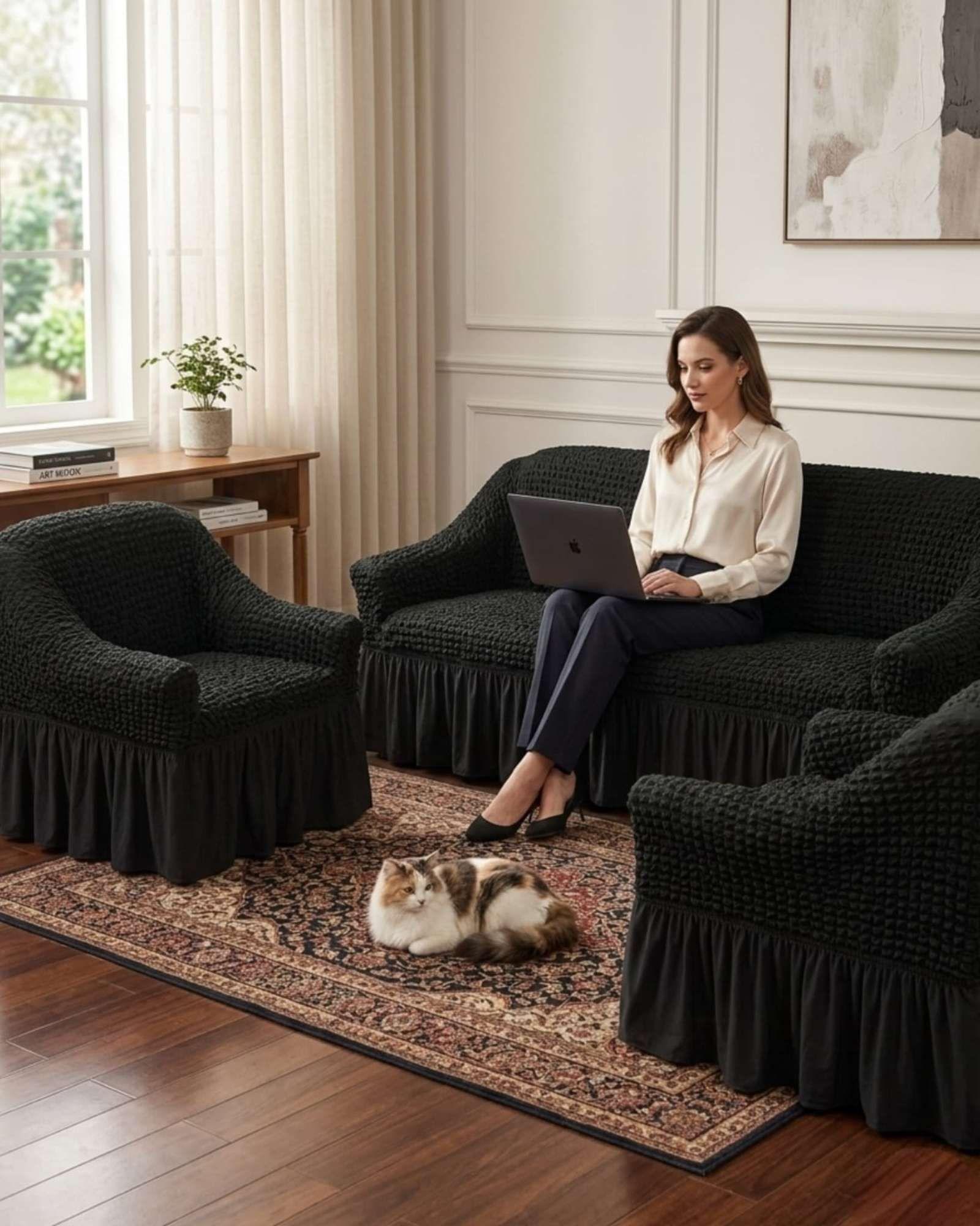 Cubre sillon 3+1+1 Diseño Sofisticado Turco con Vuelo Inferior m7-2