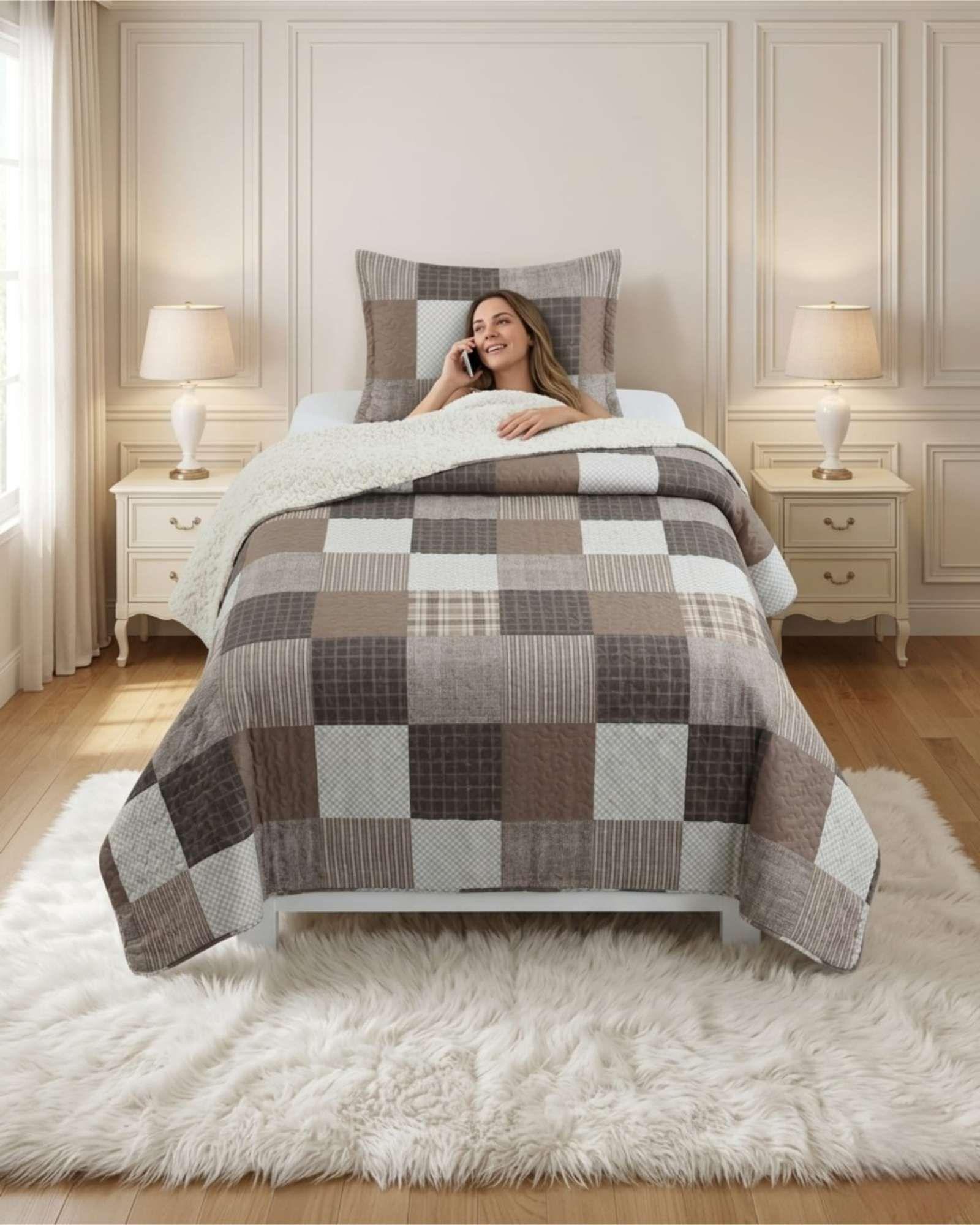 Juego De Cubrecama Sherpa Calidez Superior Con Sabanas Plaza Y Media m2-3