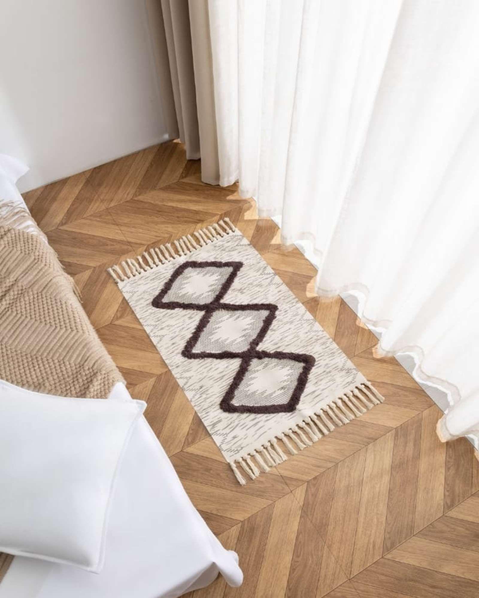 Pack de 2 Bajada de Cama de Lino estilo boho  medida 60 cm x 90 cm C8-2