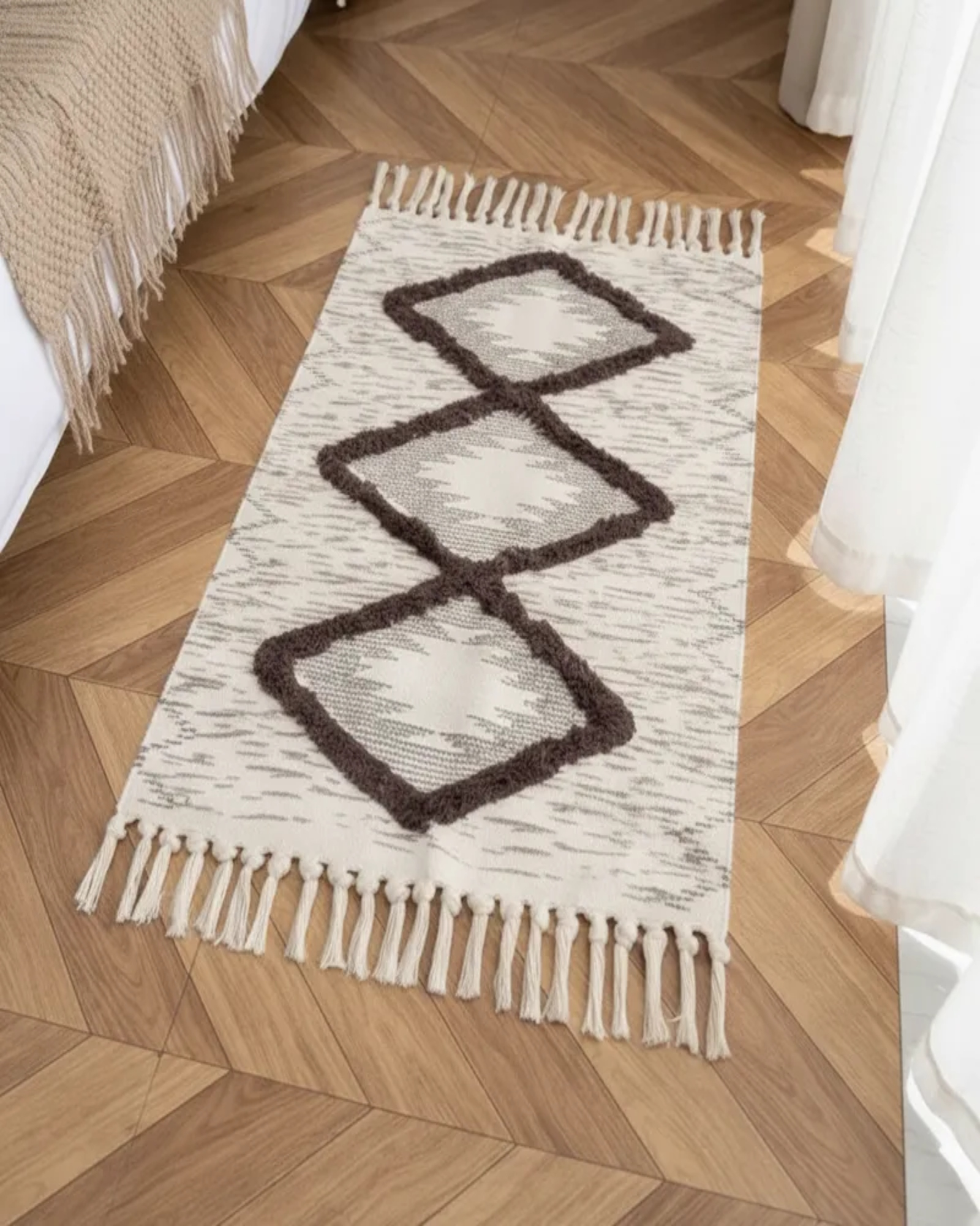 Pack de 2 Bajada de Cama de Lino estilo boho  medida 60 cm x 90 cm C8-4