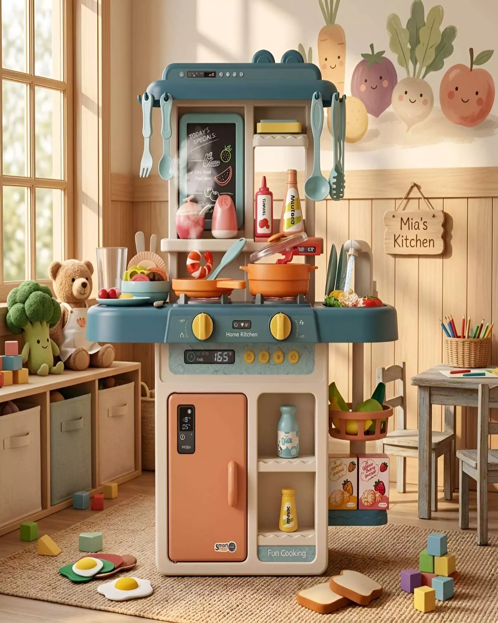 Cocina de Juguete Infantil 63cm con Sonido, Agua y 55 Accesorios-2