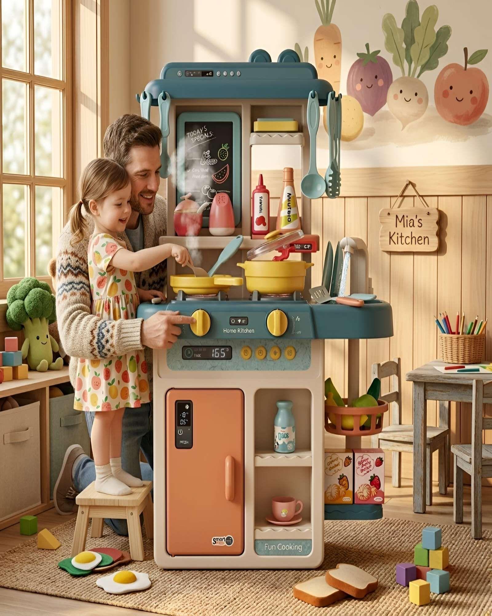 Cocina de Juguete Infantil 63cm con Sonido, Agua y 55 Accesorios-3