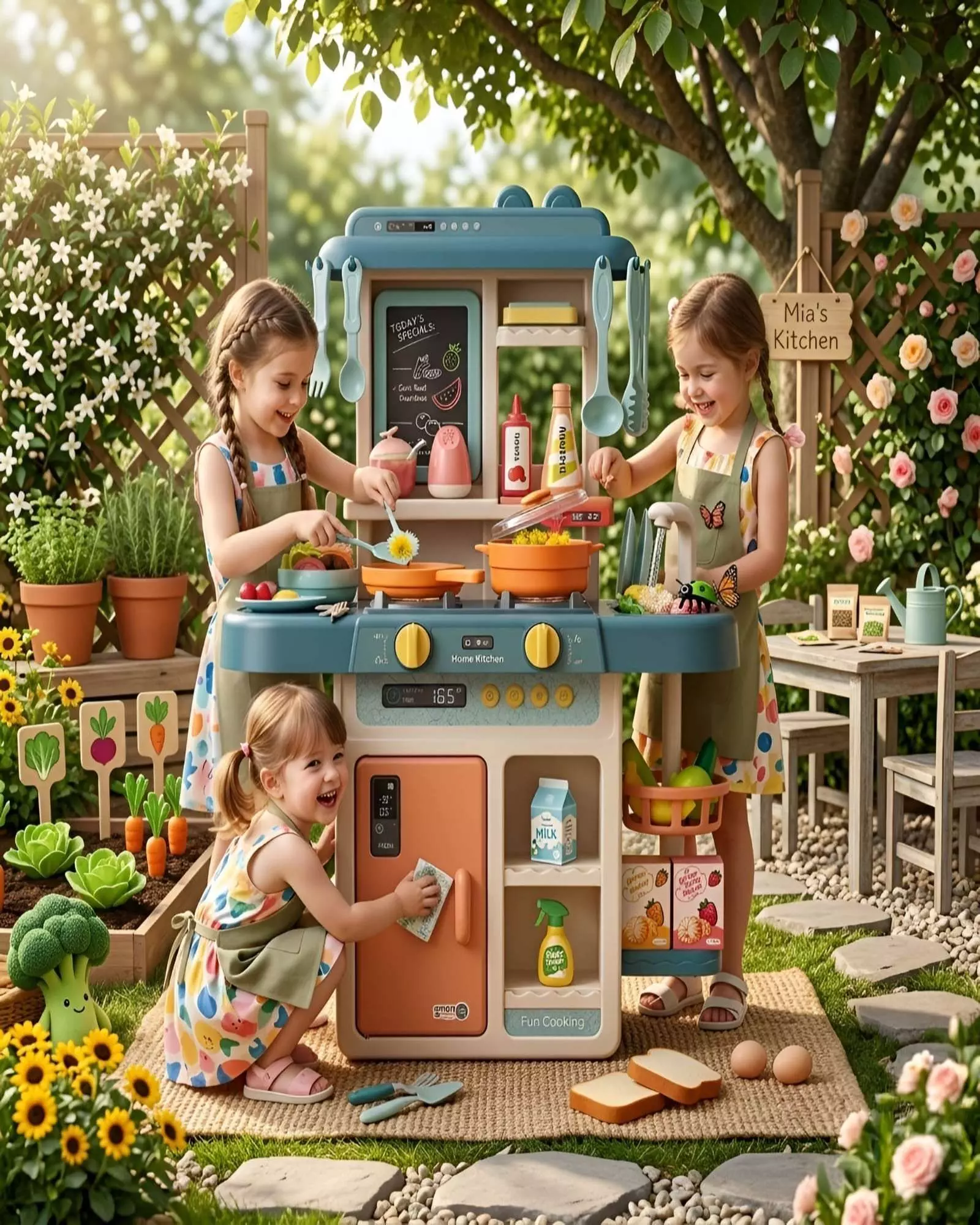 Cocina de Juguete Infantil 63cm con Sonido, Agua y 55 Accesorios-4