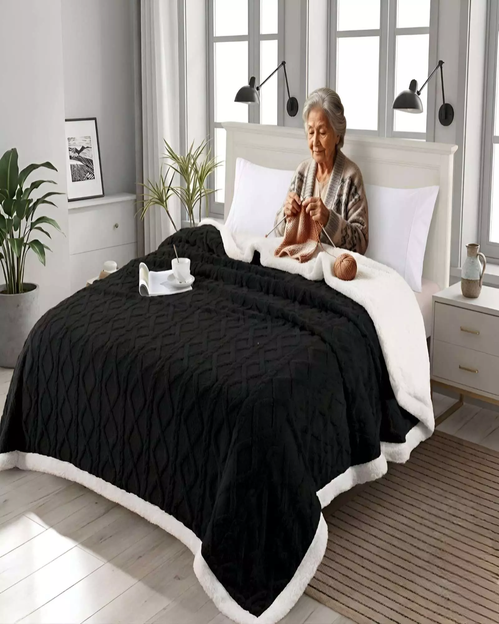 Frazada Sherpa Ultra Suave Con Relieve De Diamantes 2 plazas m8-3