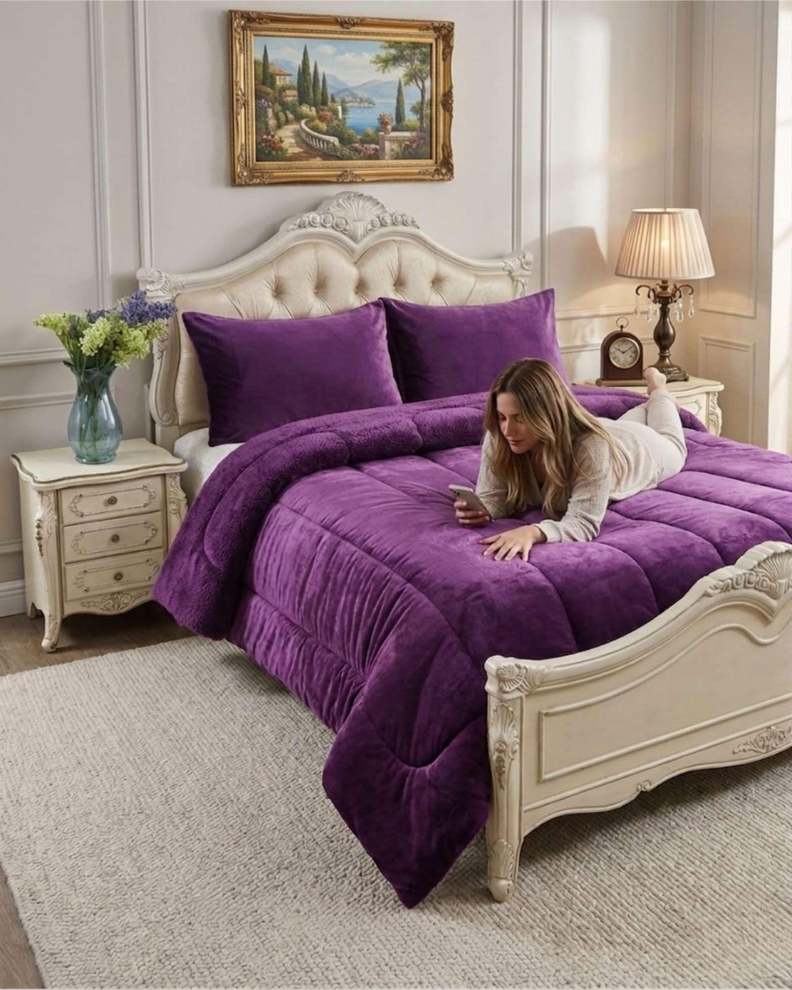 Cubrecama de Plush con Chiporro Diseño Ondas king / Super king morado-4