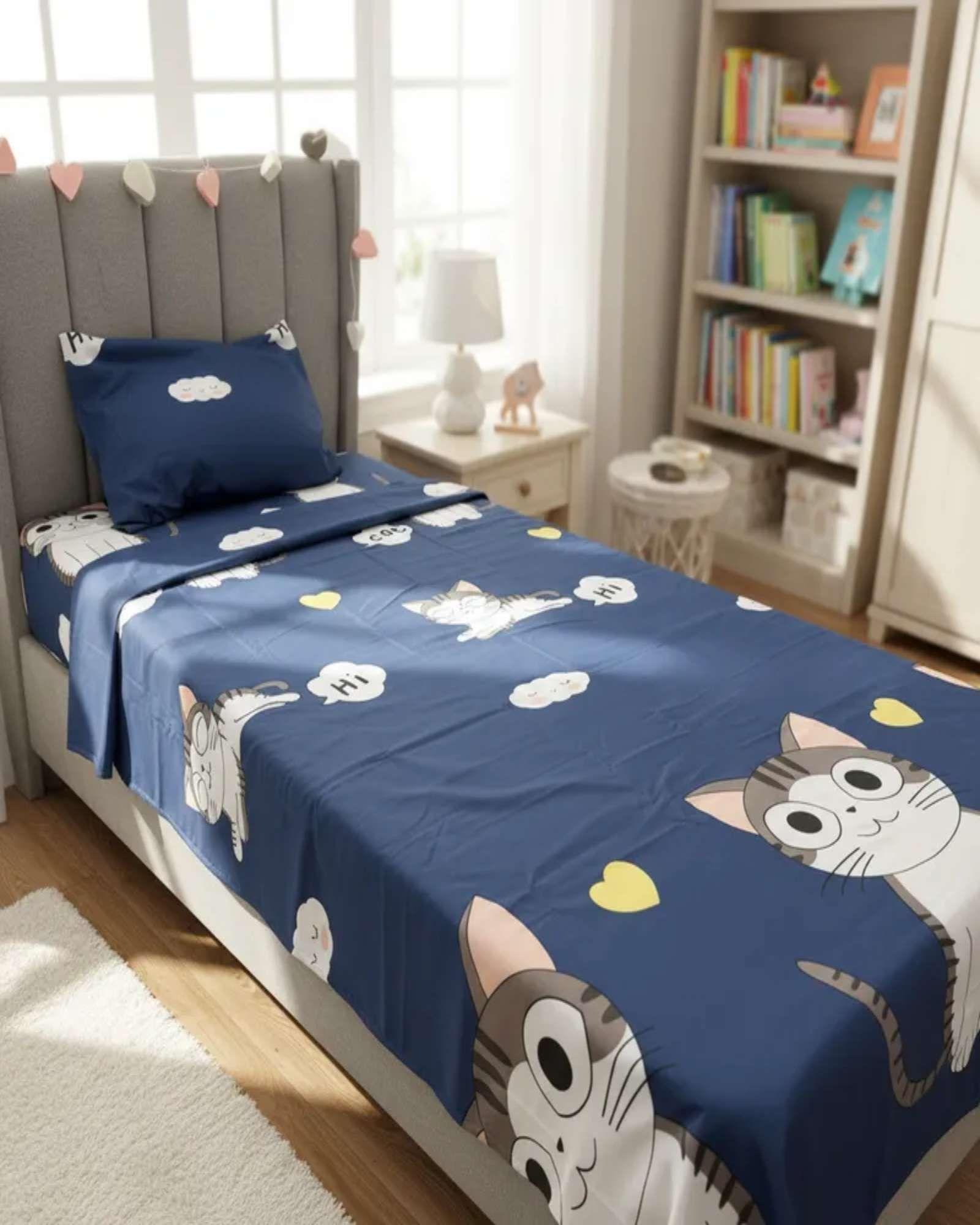 Juego de Sábanas niña niño infantil plaza y media Gato-0