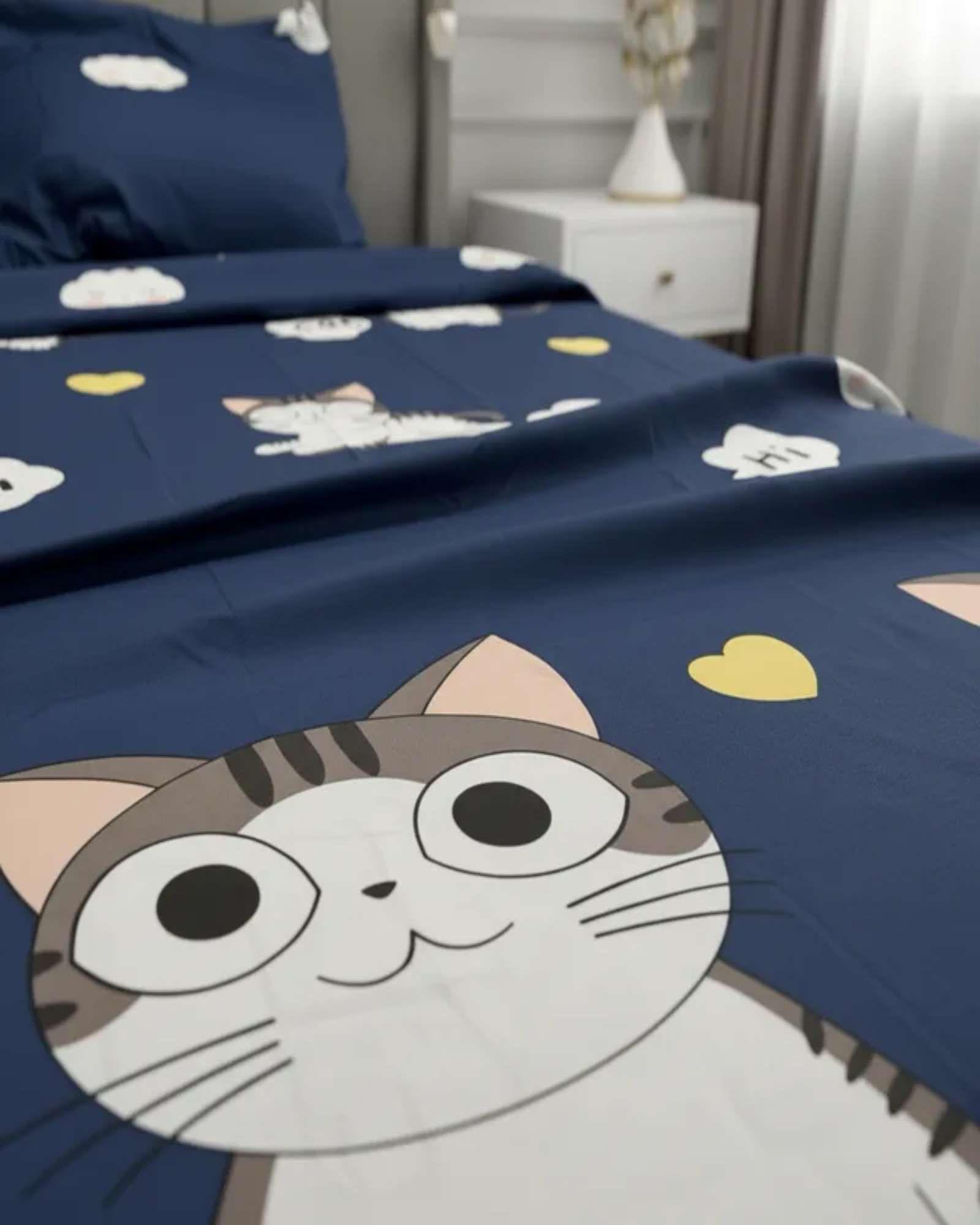 Juego de Sábanas niña niño infantil plaza y media Gato-1