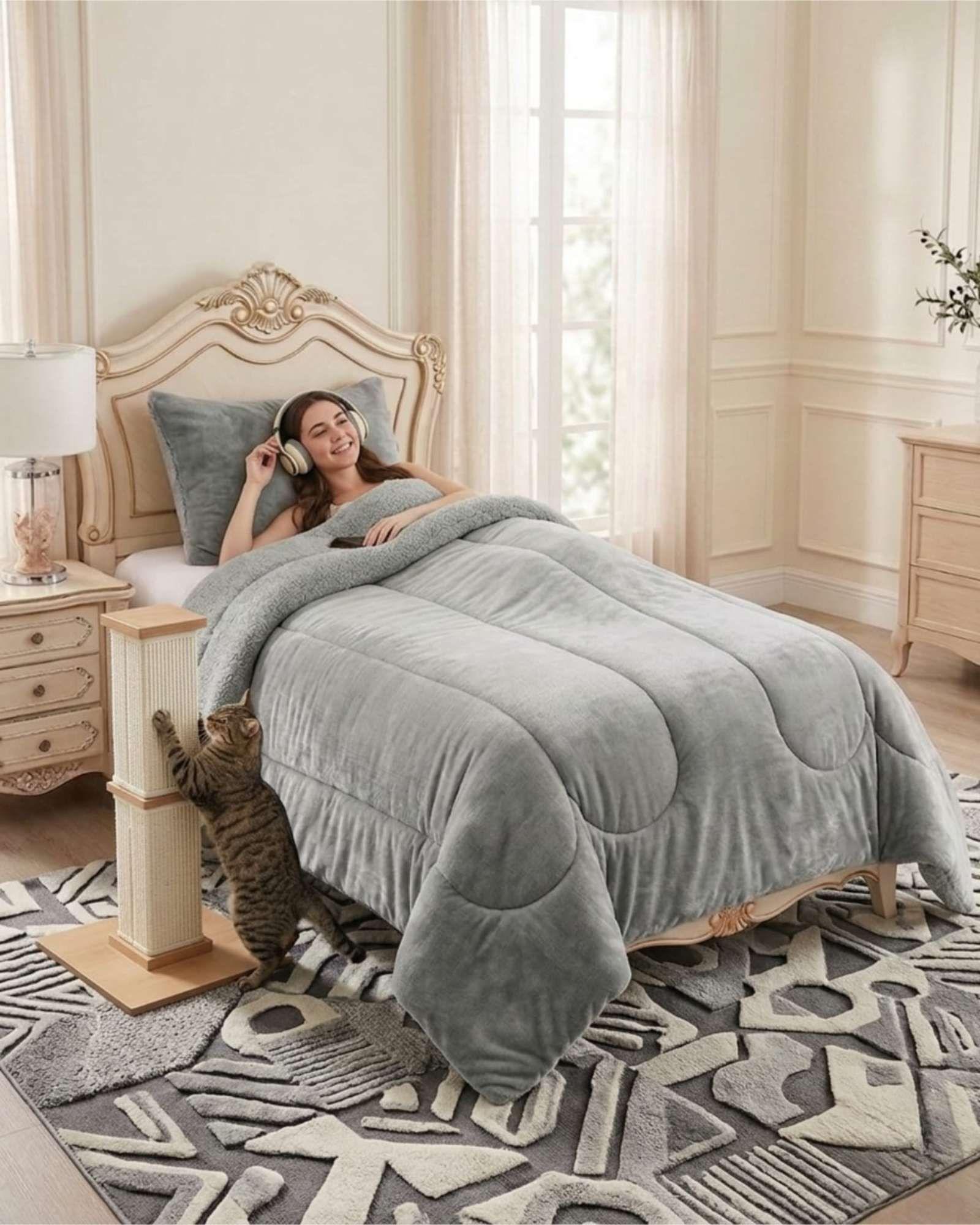 Cubrecama de Plush con Chiporro Diseño Ondas 1,5 plazas gris-4