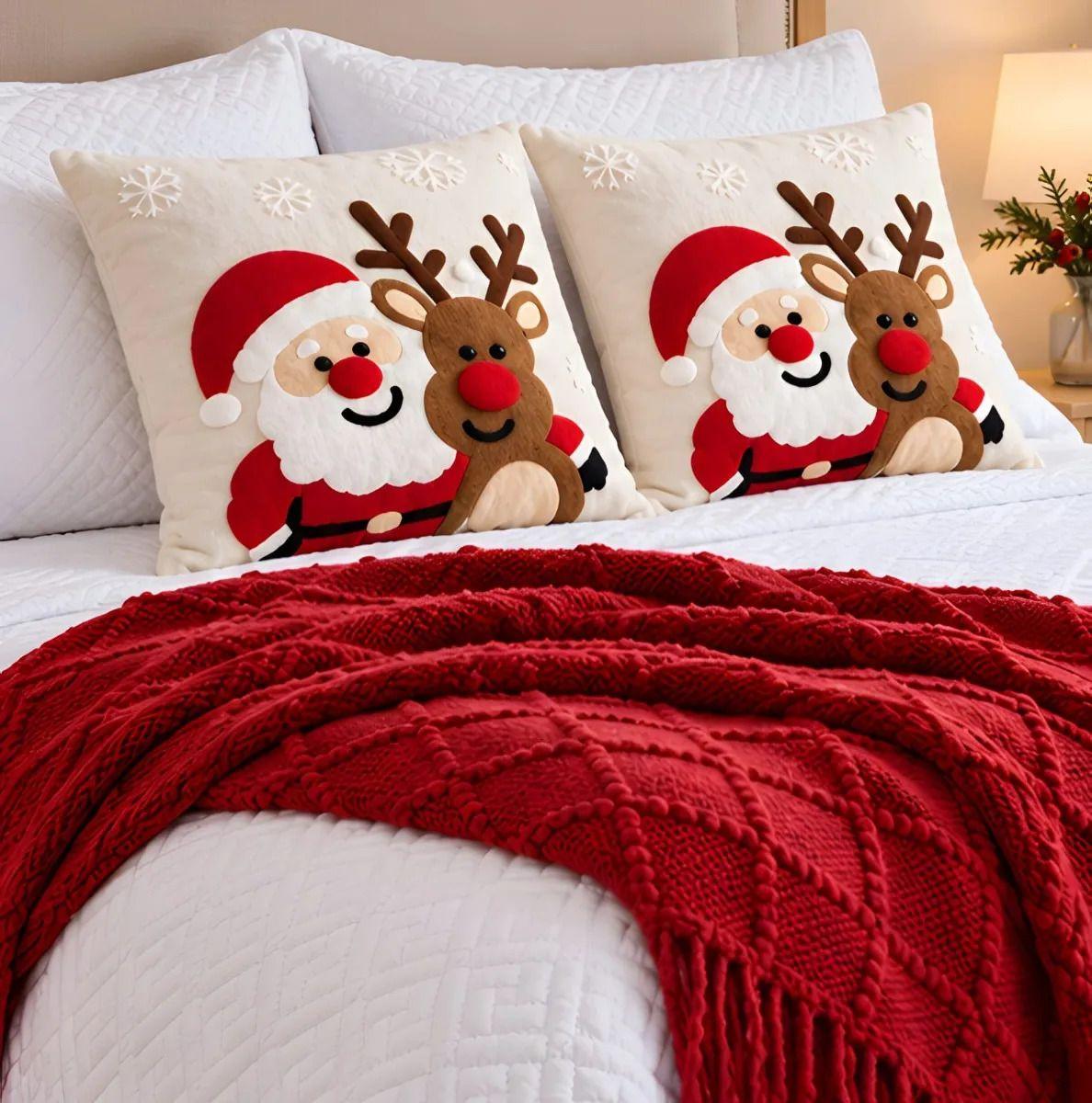 Cubrecamas Navideño Con Manta Y 2 Fundas De Cojin 2 Plazas m31-5
