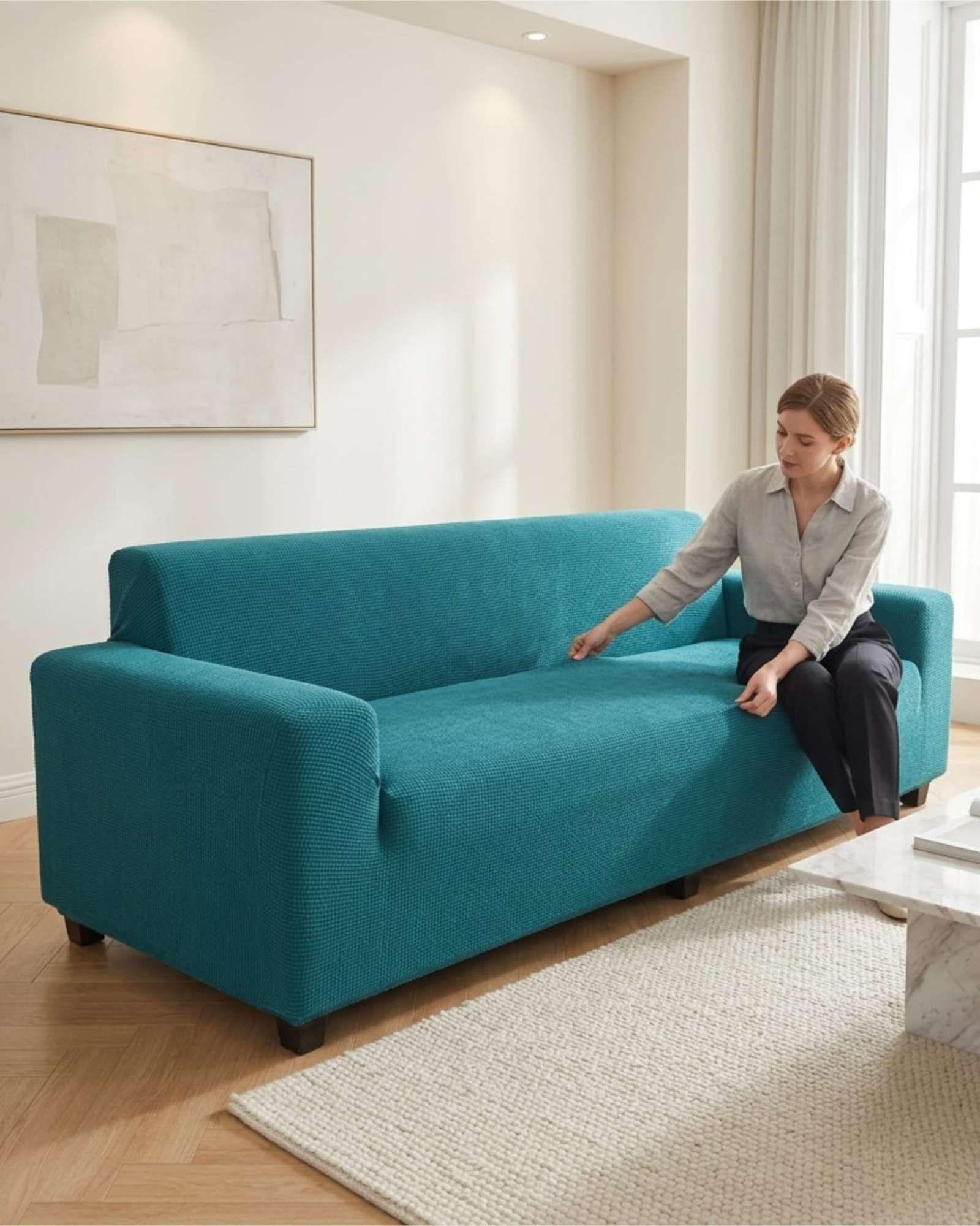 Cubre Sofa 4 Cuerpos Tela Cuadrille Elegante Y Ajustable m3-1