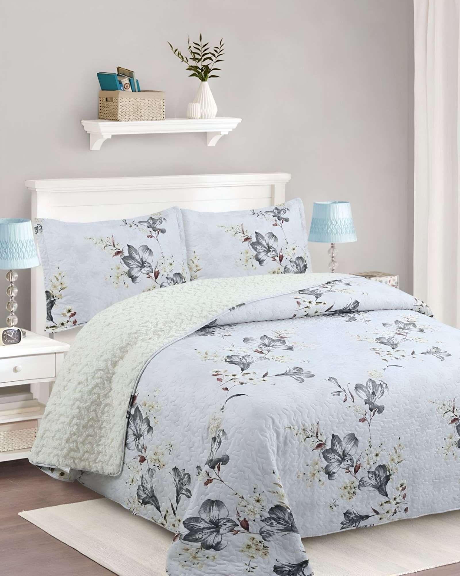 Cubrecama Quilt con sherpa 2 plaza blanco 230 cm x 250 cm J13-3