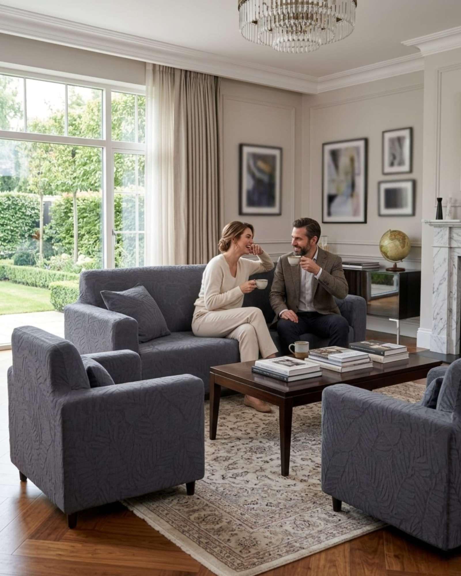 Set de Fundas Elásticas para Living 3+1+1 Diseño Hojas A1-4