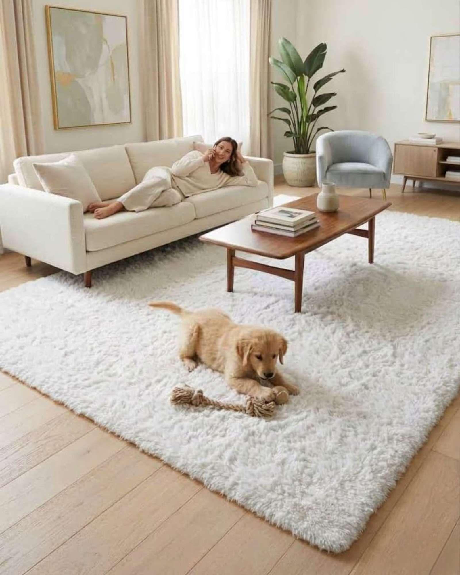 Alfombra Shaggy Peluda Extra Suave VERANO / INVIERNO 240 x 200 cm Blanco-2