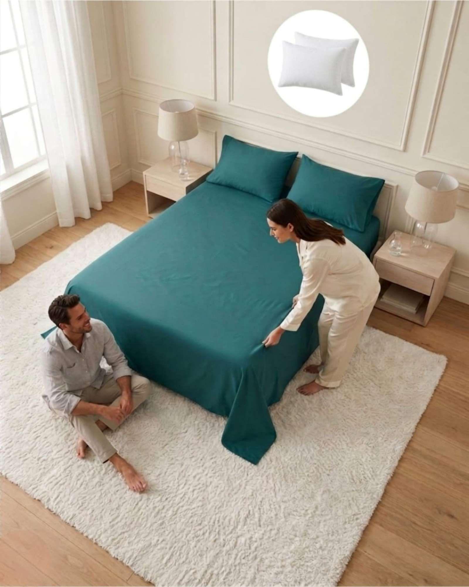Set Sabanas Plaza King Mas 2 Almohadas Mullidas 6 Piezas C6-0