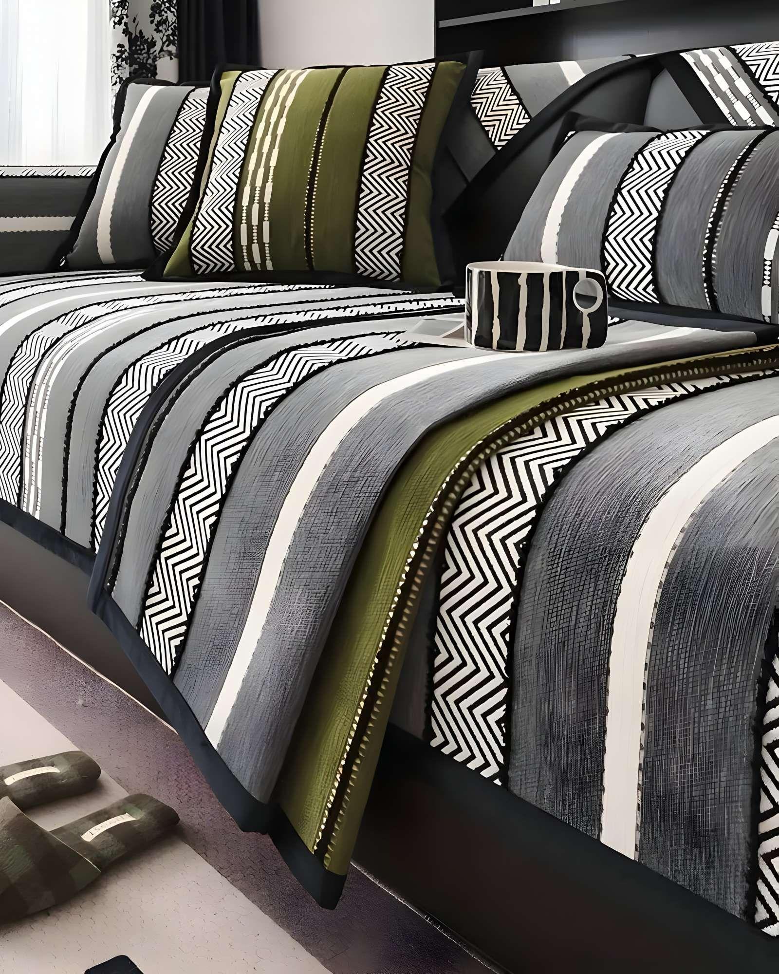 JUEGO DE 5 FUNDAS PARA SOFA CON DISEÑO RAYAS GRIS-2
