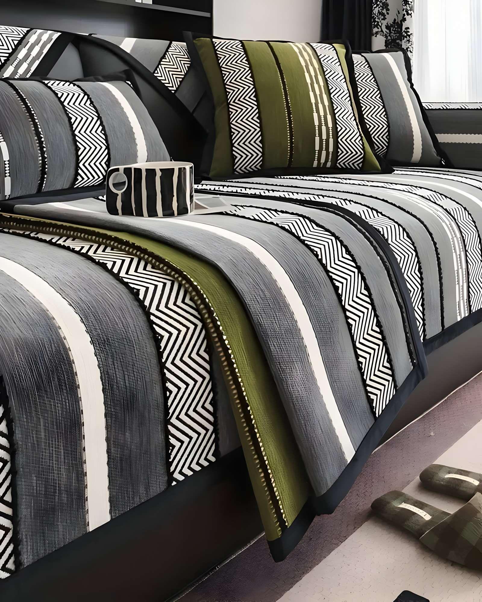 JUEGO DE 5 FUNDAS PARA SOFA CON DISEÑO RAYAS GRIS-3