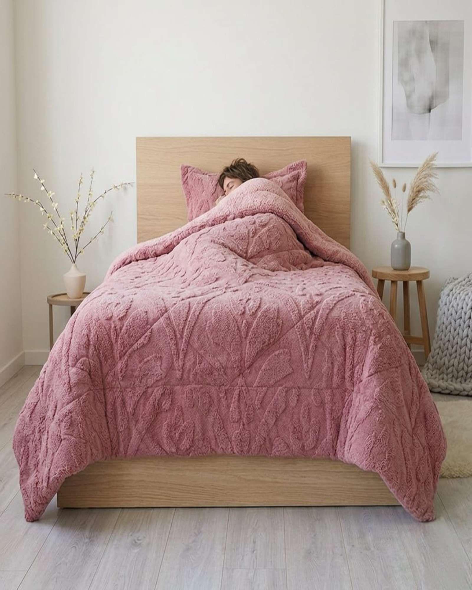 Cubrecama Plaza y Media Invierno Sherpa Jacquard Extra SuaveDeluxe D5-0