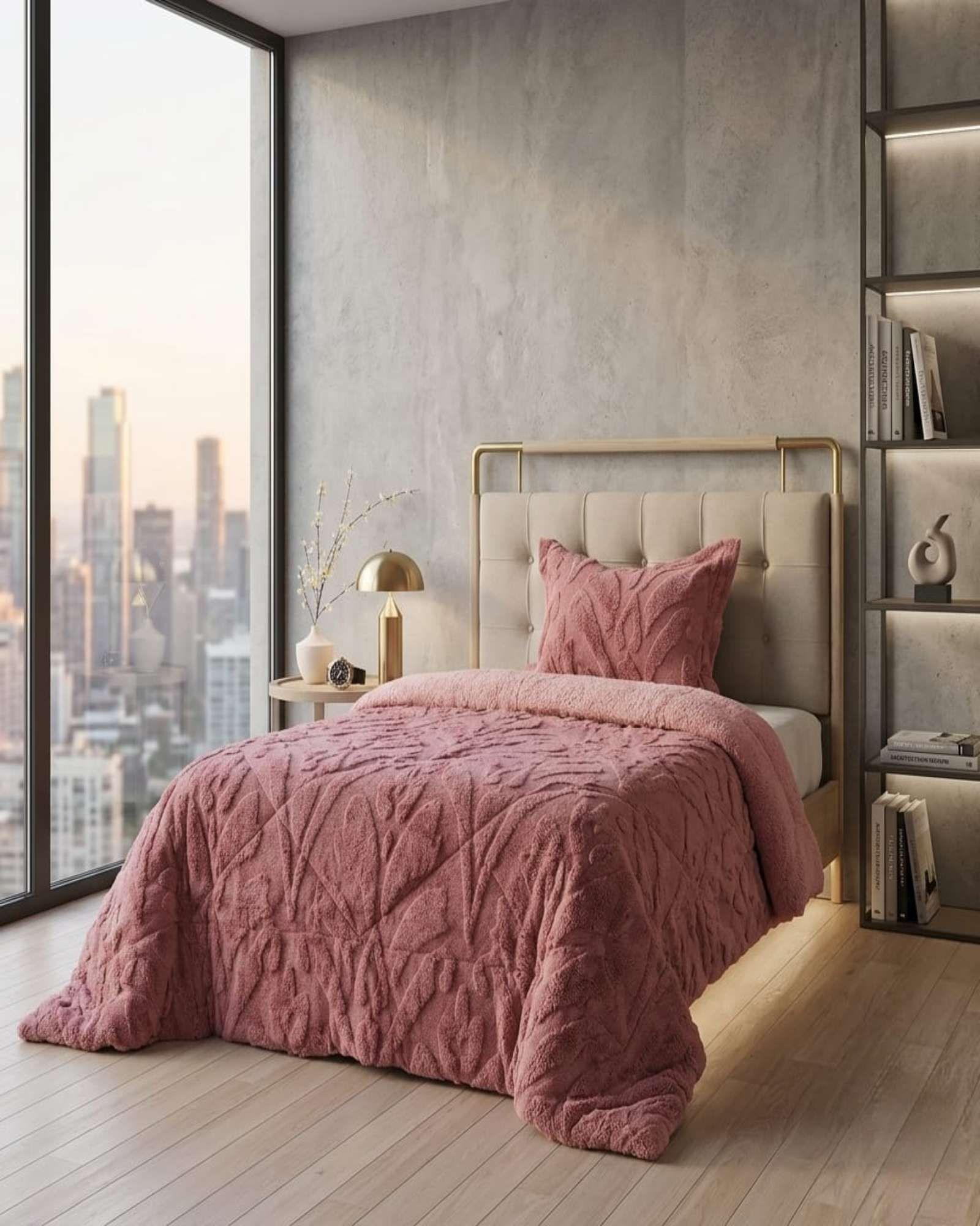 Cubrecama Plaza y Media Invierno Sherpa Jacquard Extra SuaveDeluxe D5-2