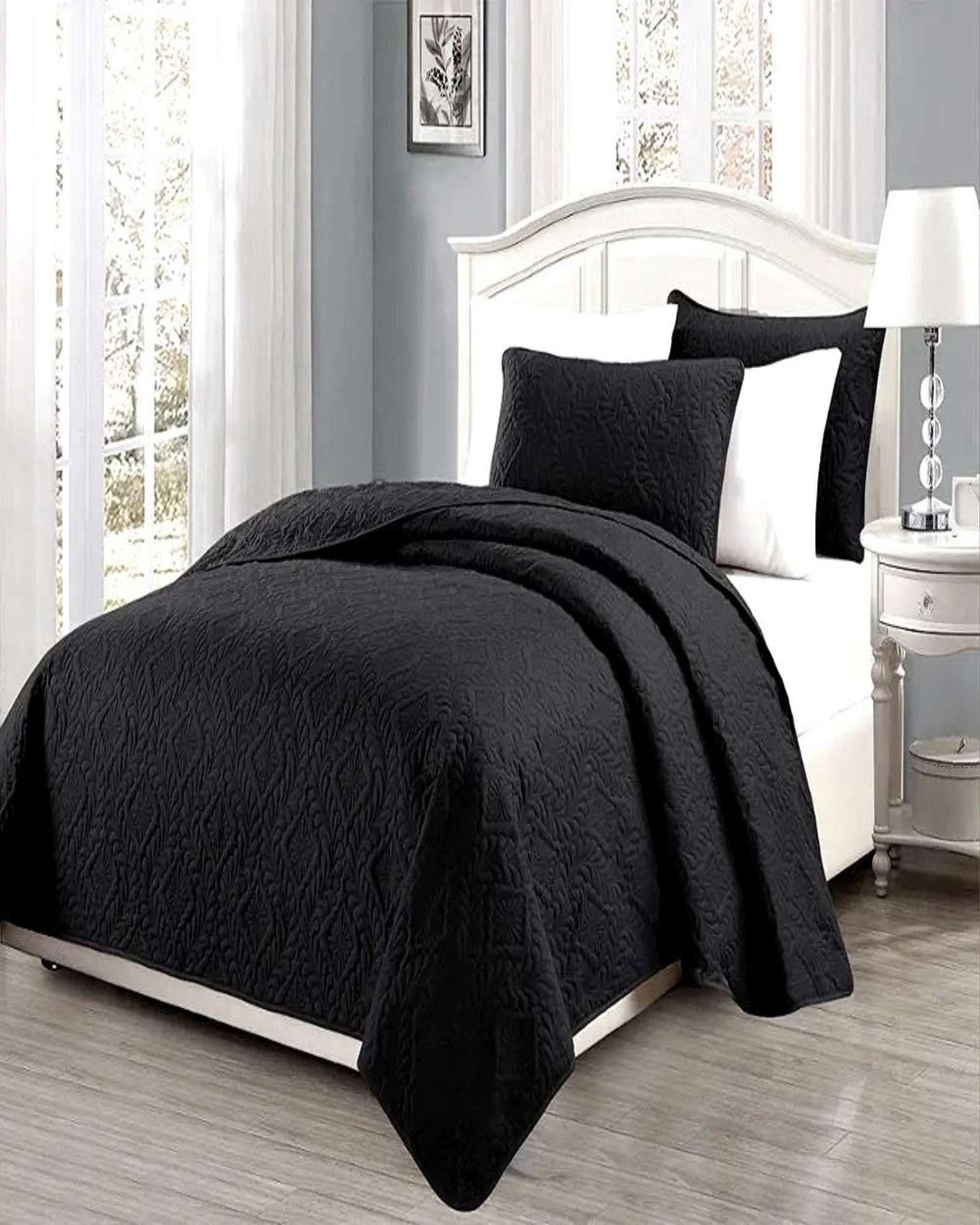 COBERTOR COLCHA DE VERANO QUILT PLAZA Y MEDIA NEGRO-3
