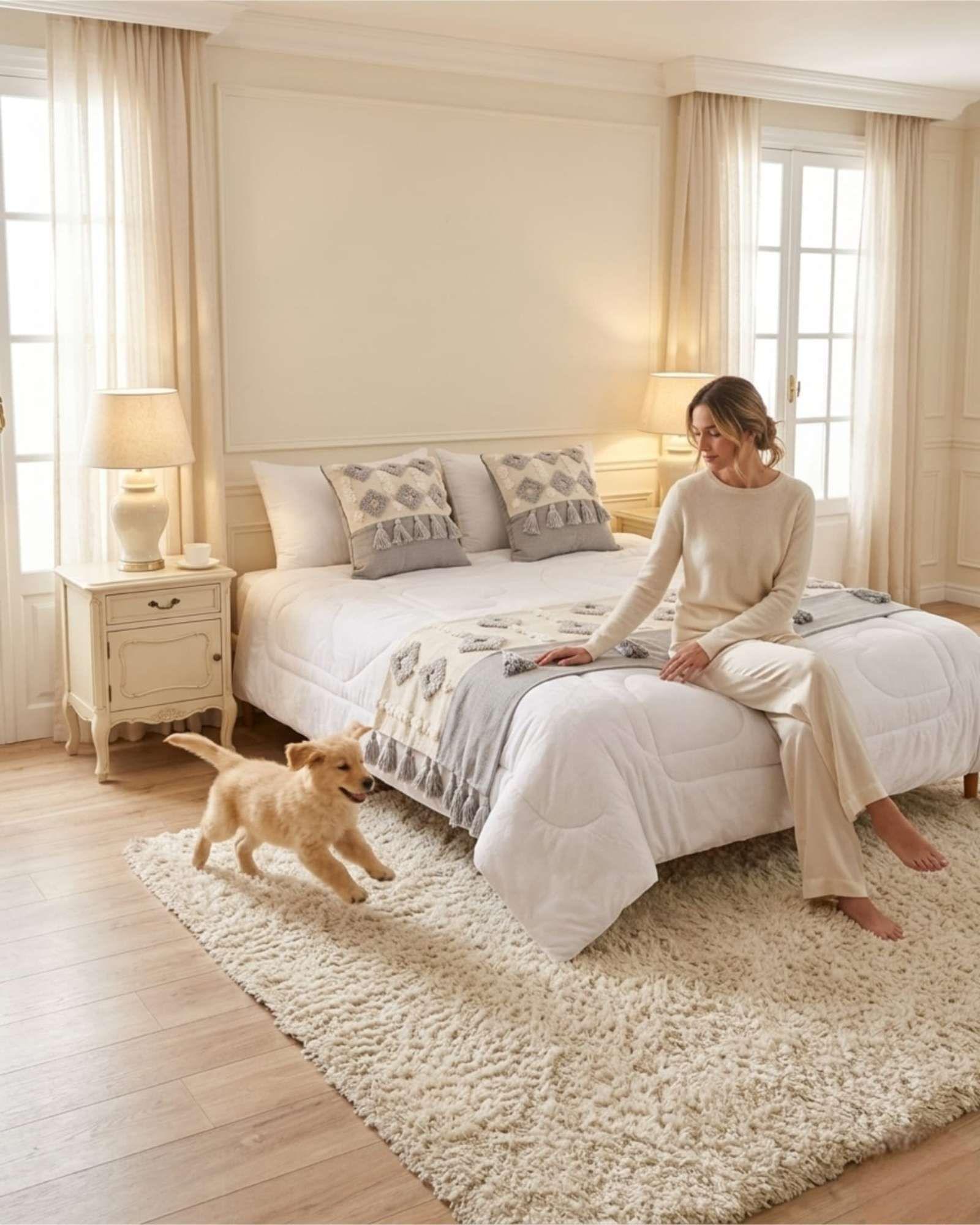 Set Piecera De Cama Boho Con Dos Fundas Cojin Bordado S3-2