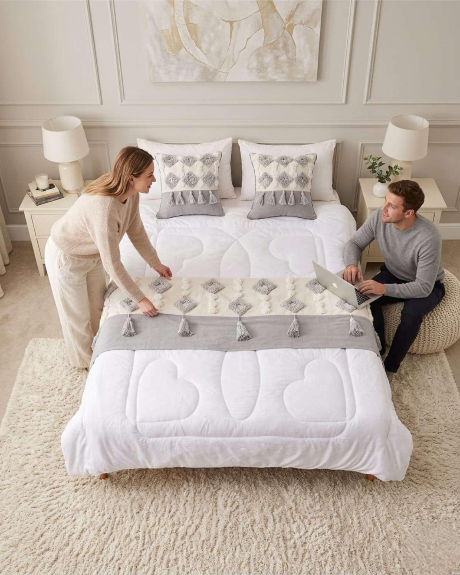 Set Piecera De Cama Boho Con Dos Fundas Cojin Bordado S3-3