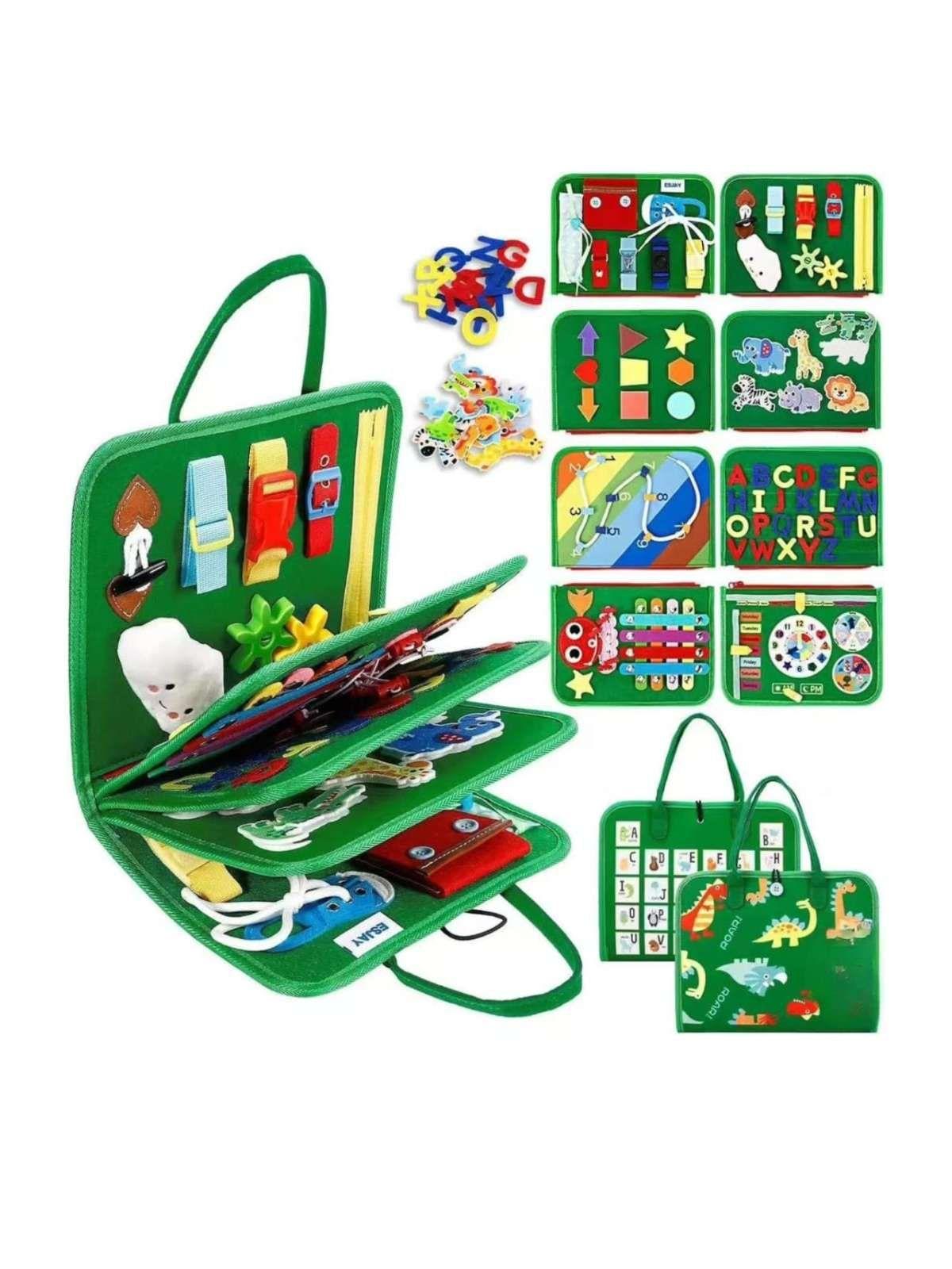 Libro Sensorial con Tablero De Actividades Motricidad Fina verde-2