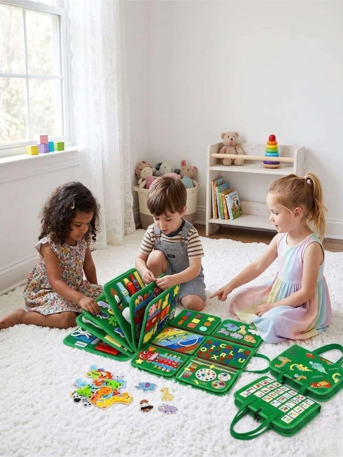 Libro Sensorial con Tablero De Actividades Motricidad Fina verde-4