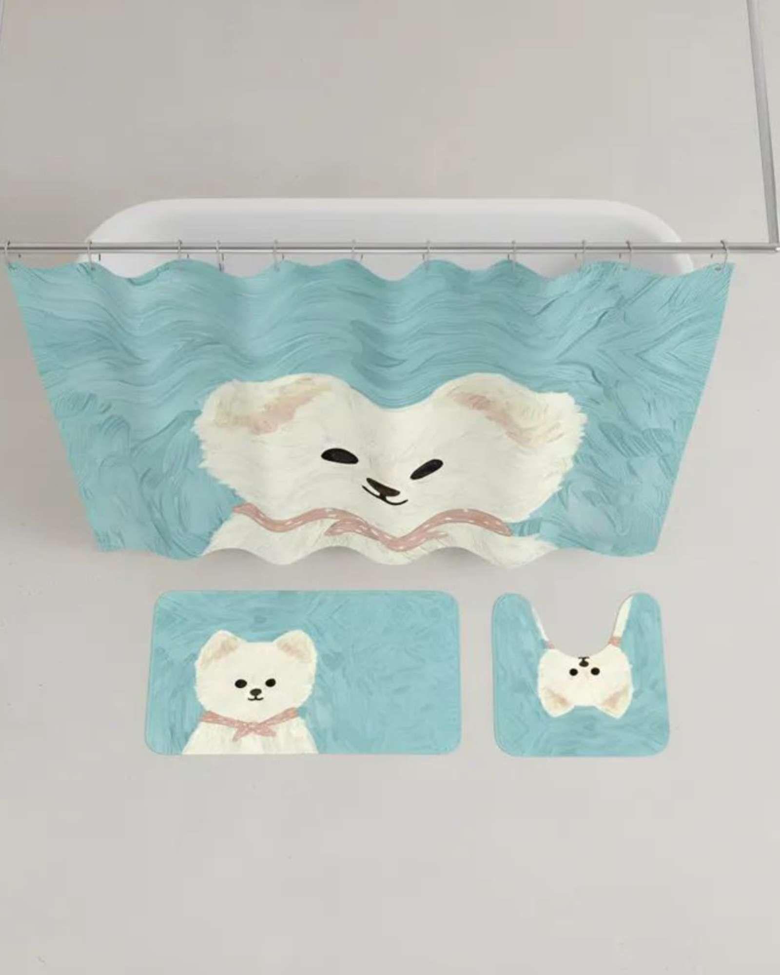 Set de baño 5 piezas Cortina mas Alfombras mas forro de ducha  -16-2