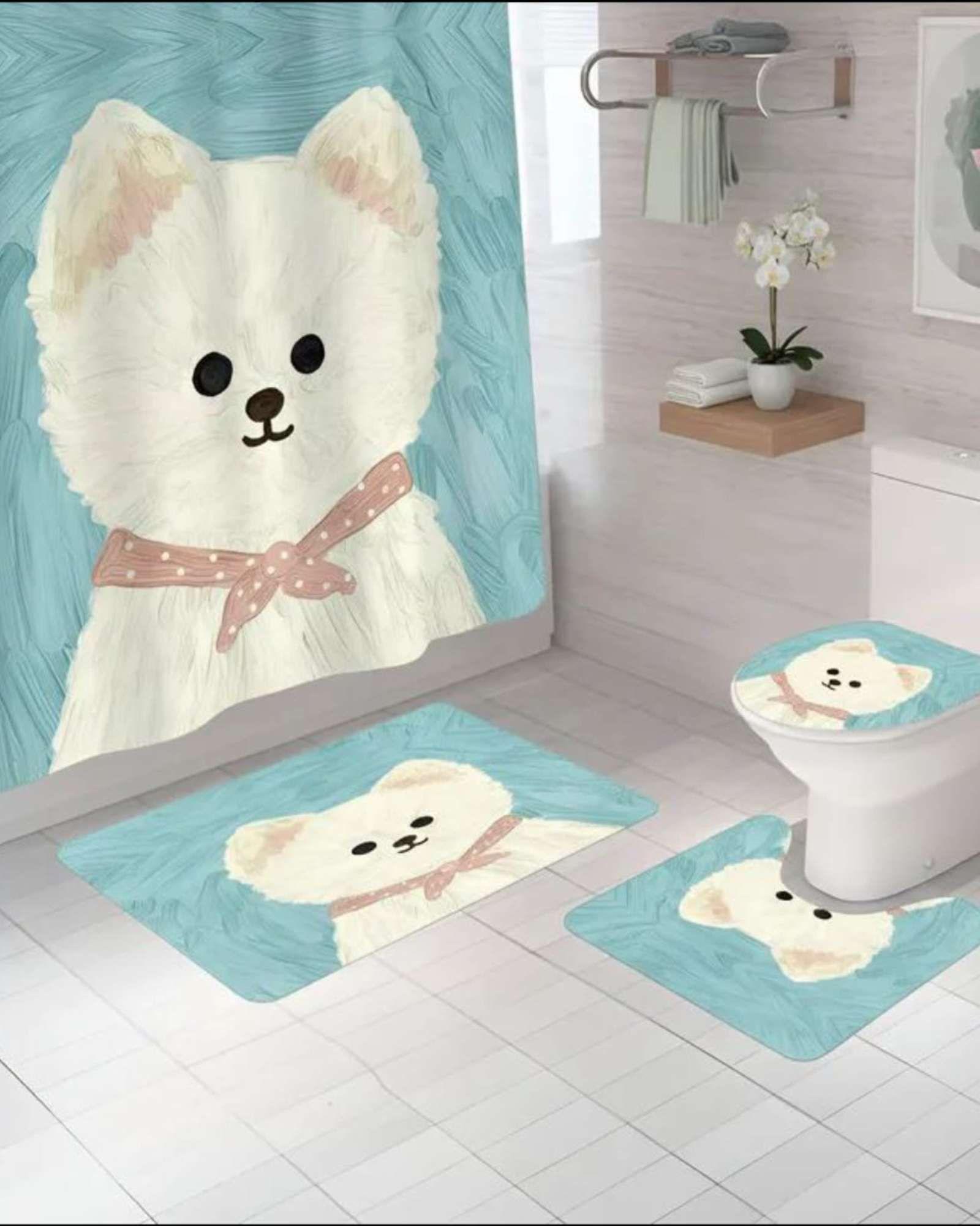 Set de baño 5 piezas Cortina mas Alfombras mas forro de ducha  -16-4