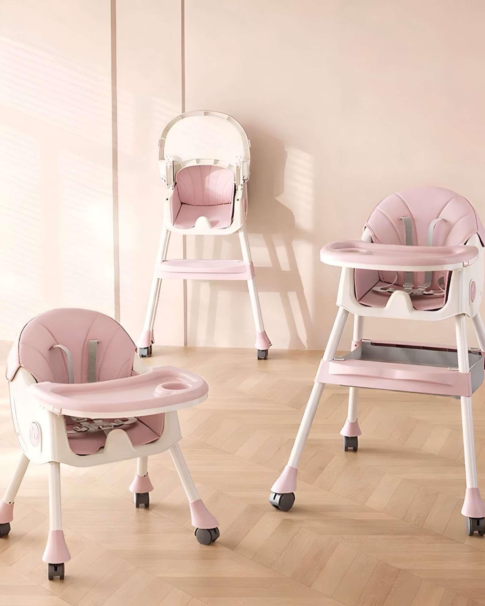 Silla de Comer para Bebé Multifuncional Reclinable 3 en 1 Rosa-3