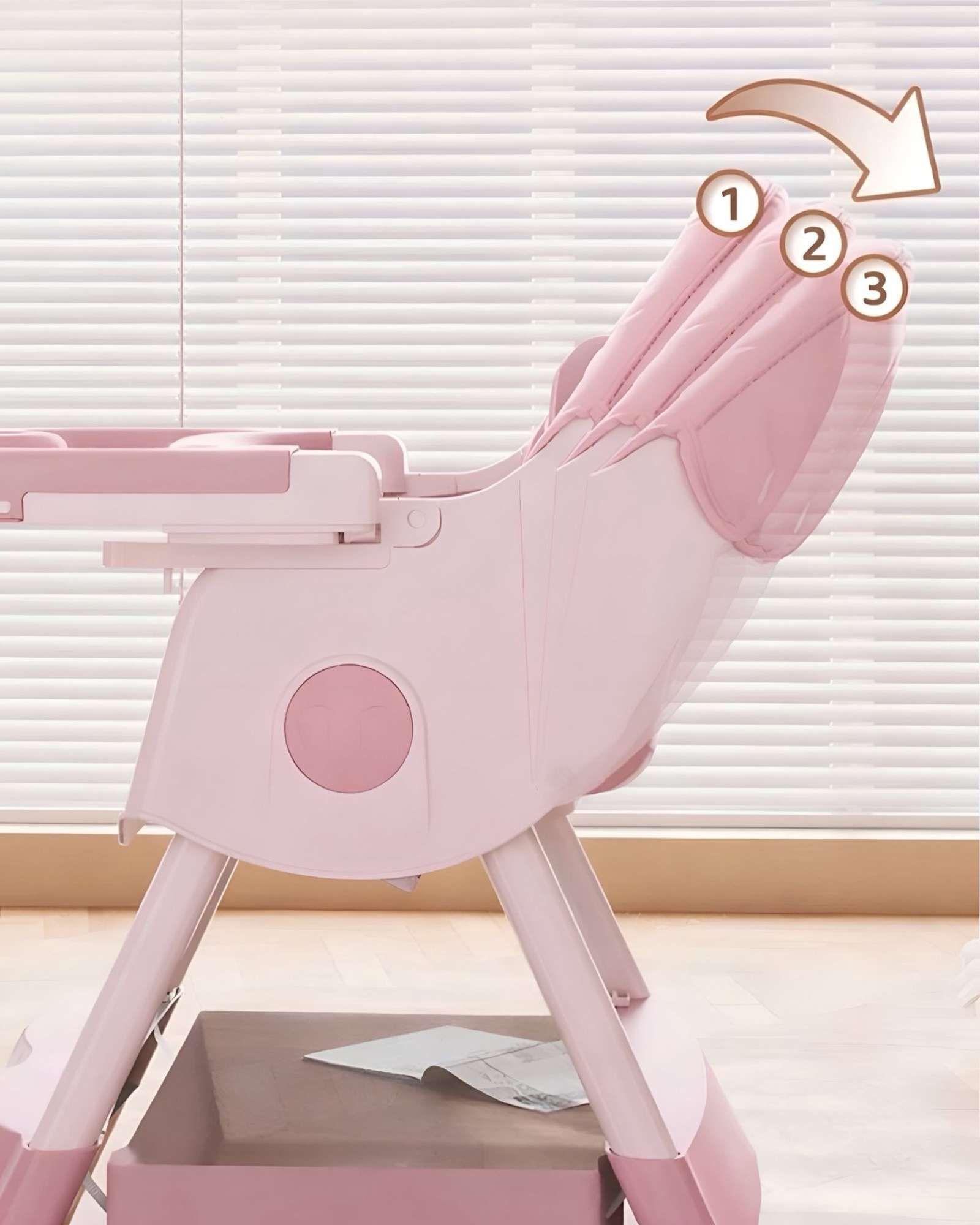 Silla de Comer para Bebé Multifuncional Reclinable 3 en 1 Rosa-4