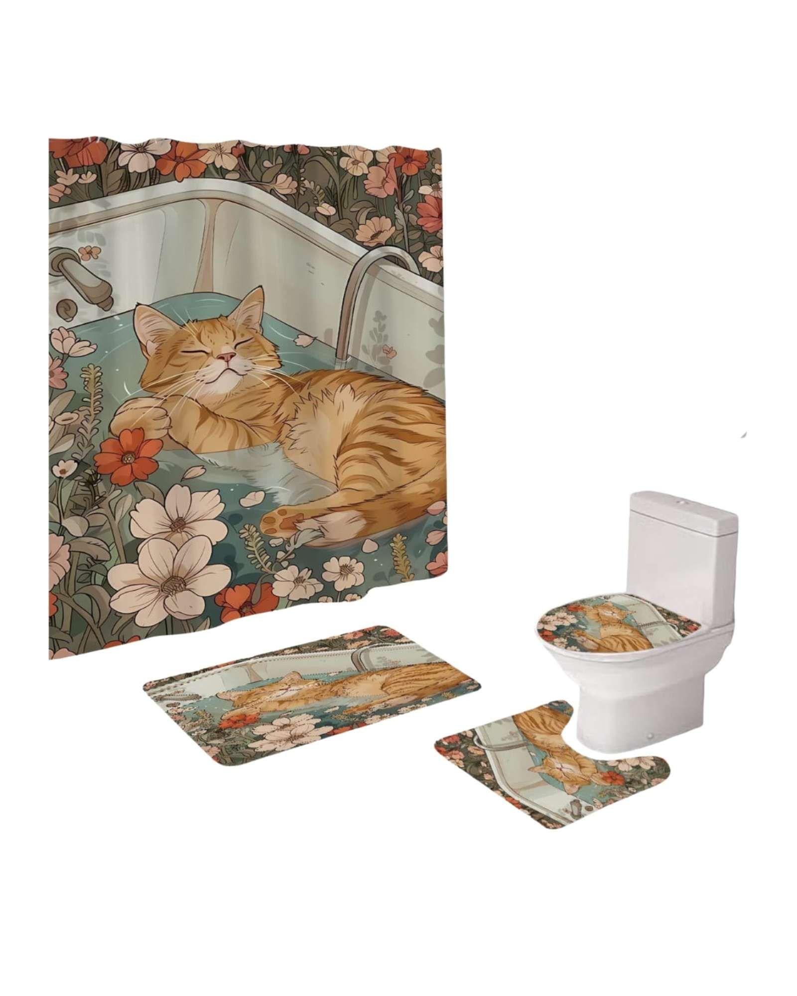 Set de baño 5 piezas Cortina mas Alfombras mas forro de ducha  -04-3