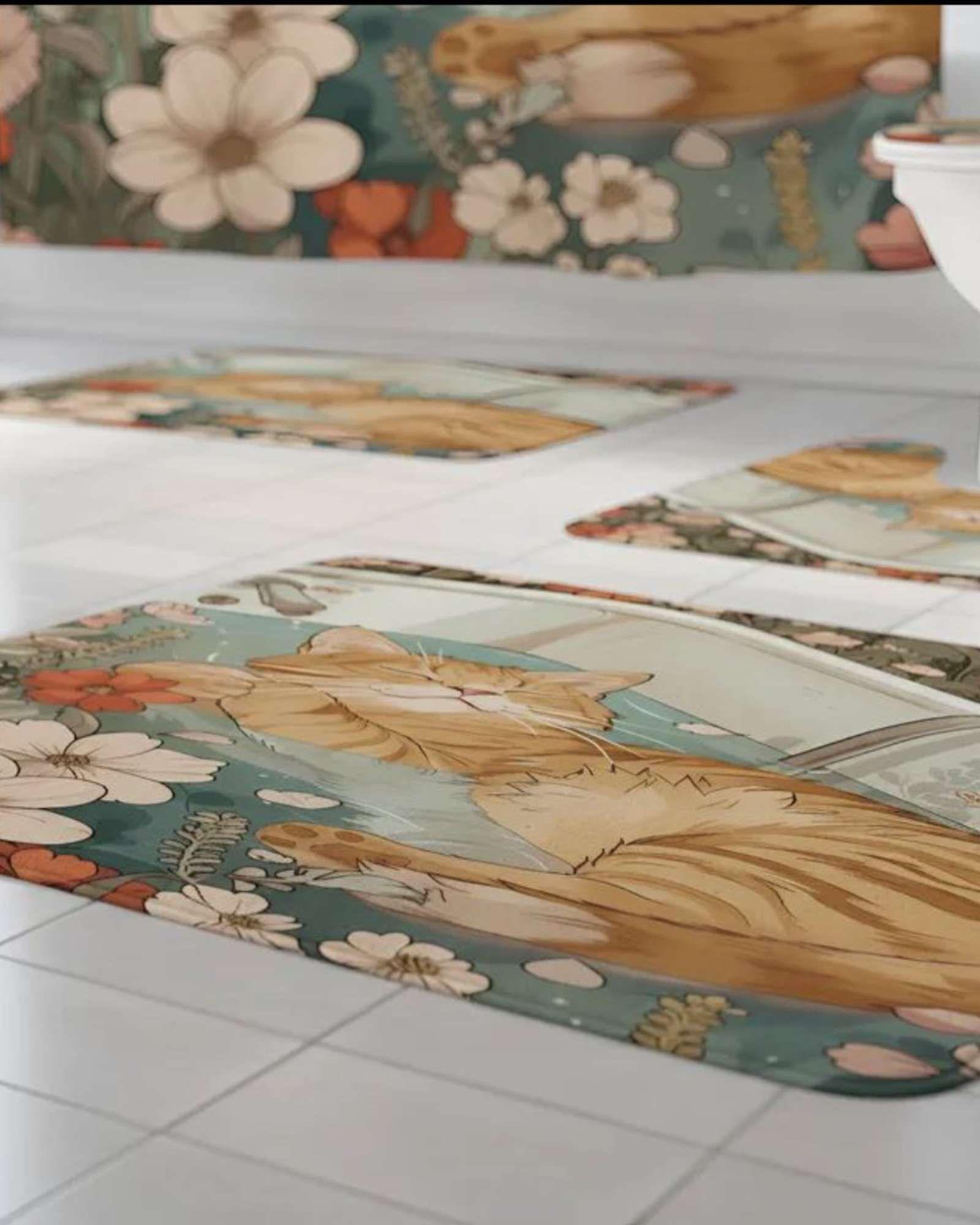 Set de baño 5 piezas Cortina mas Alfombras mas forro de ducha  -04-4