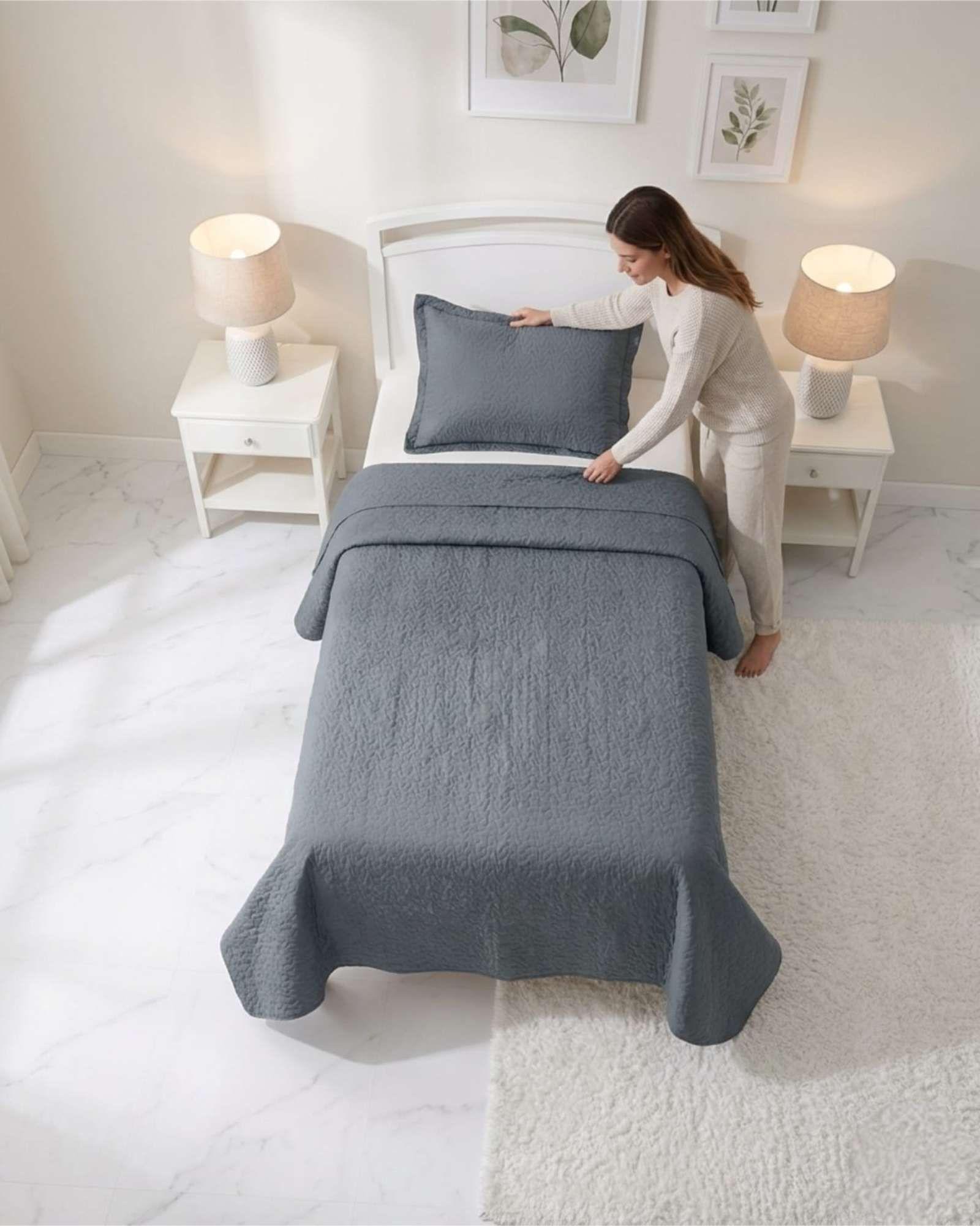 Cubrecama Quilt Verano Plaza y Media Suave Fresco Con Funda b2-2