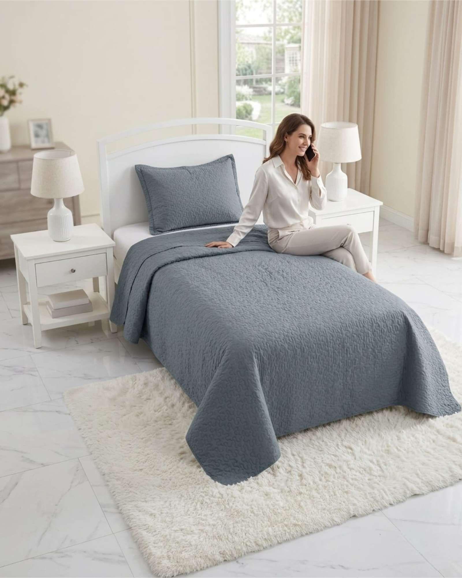 Cubrecama Quilt Verano Plaza y Media Suave Fresco Con Funda b2-4