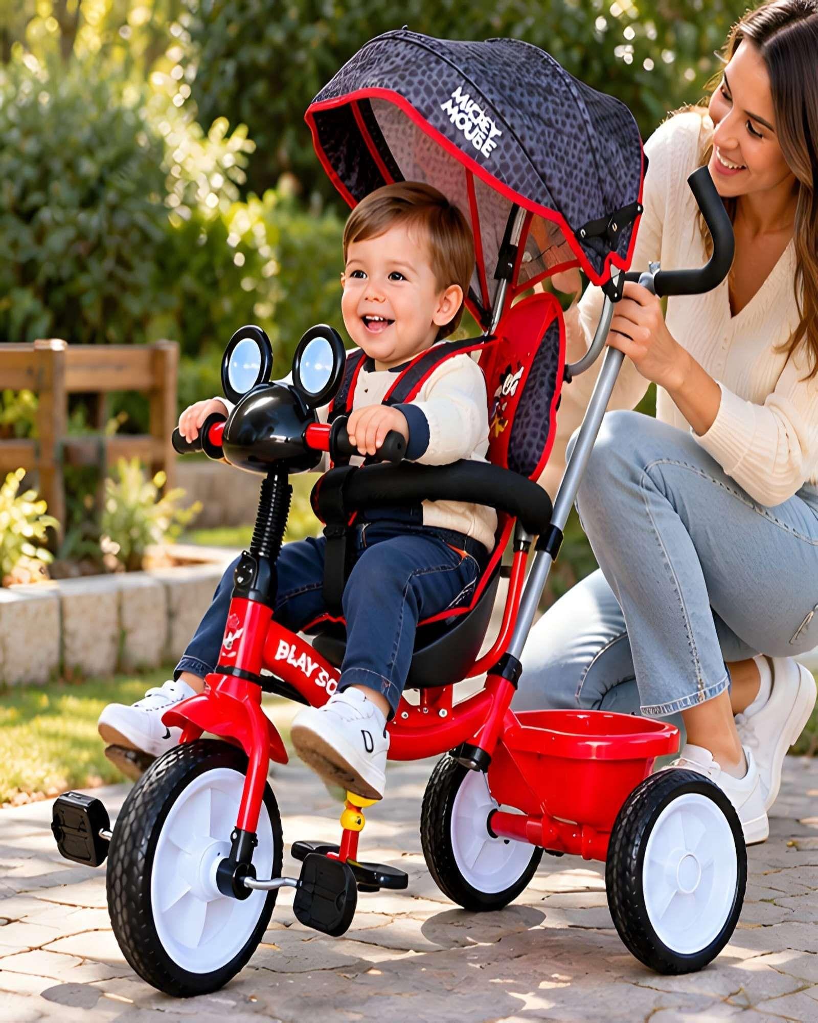 Triciclo Para Niños De Mickey Mouse Con Barra De Seguridad Y Toldo-0