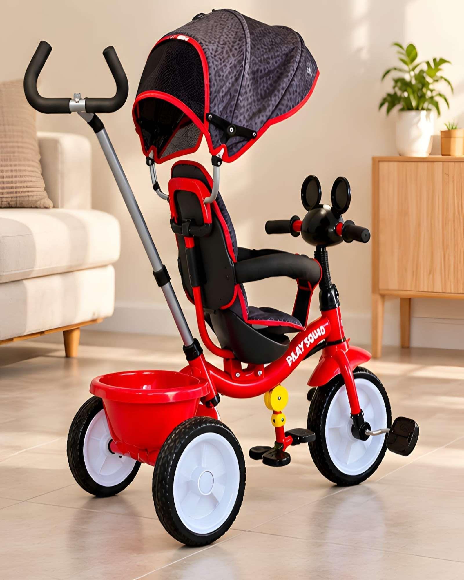Triciclo Para Niños De Mickey Mouse Con Barra De Seguridad Y Toldo-2