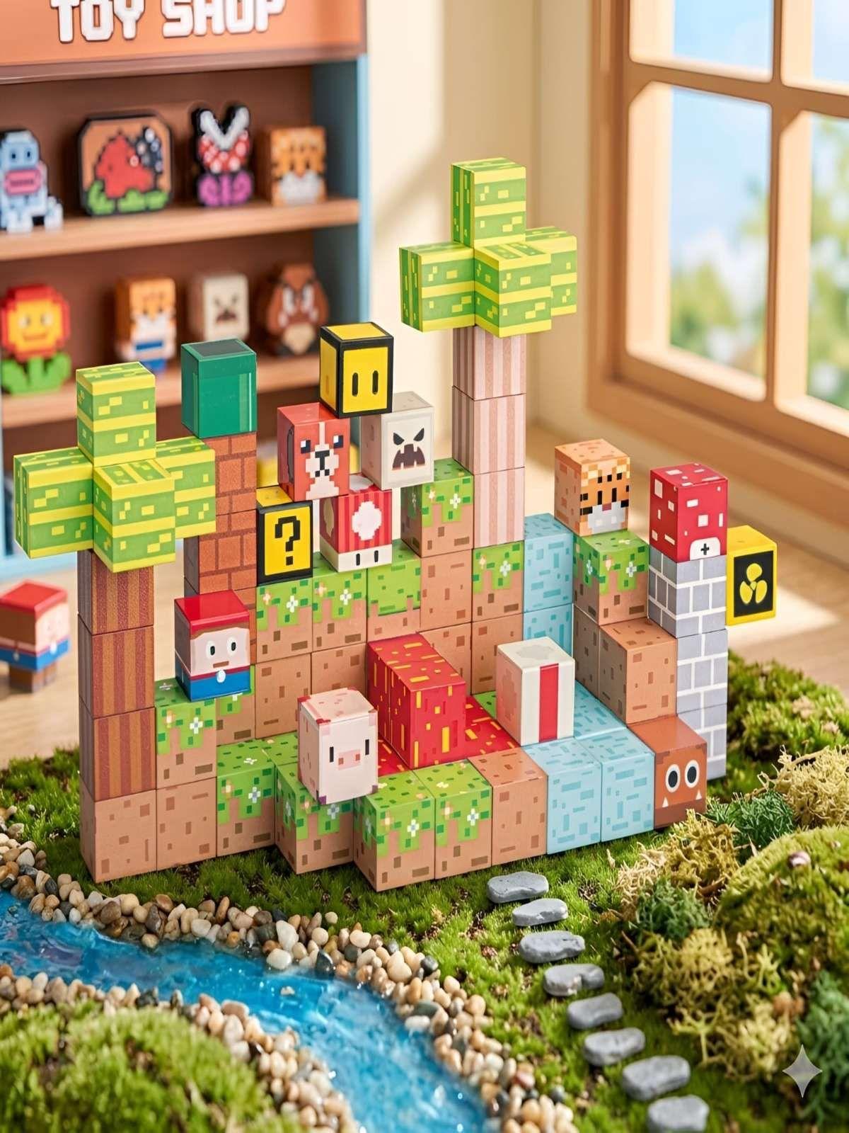 Set de Bloques Magnéticos 84 Piezas Juego de Construcción Estilo Píxel 3D-3