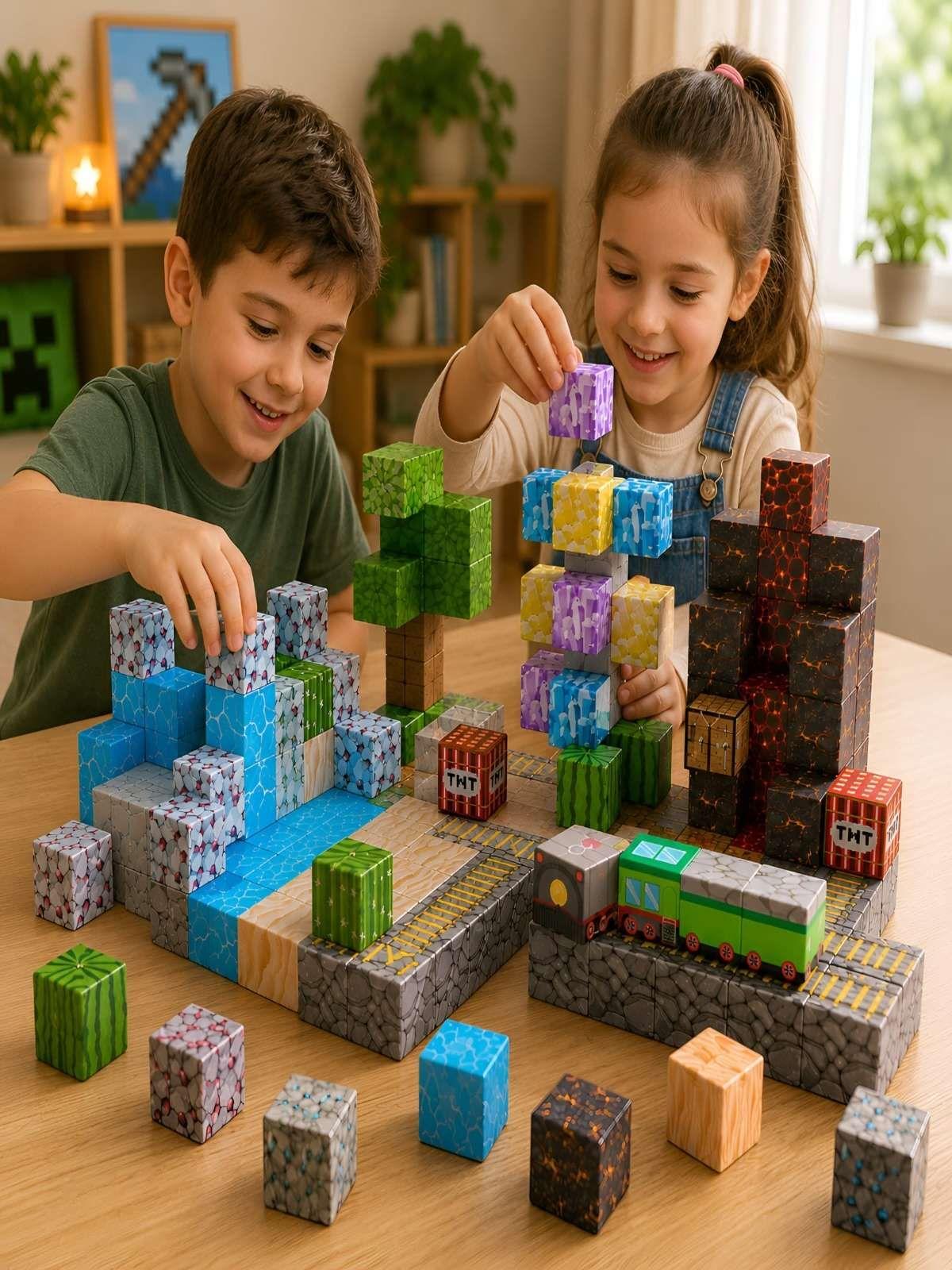 Cubos Magnéticos de Construcción 125 Piezas Tipo Minecraft-3