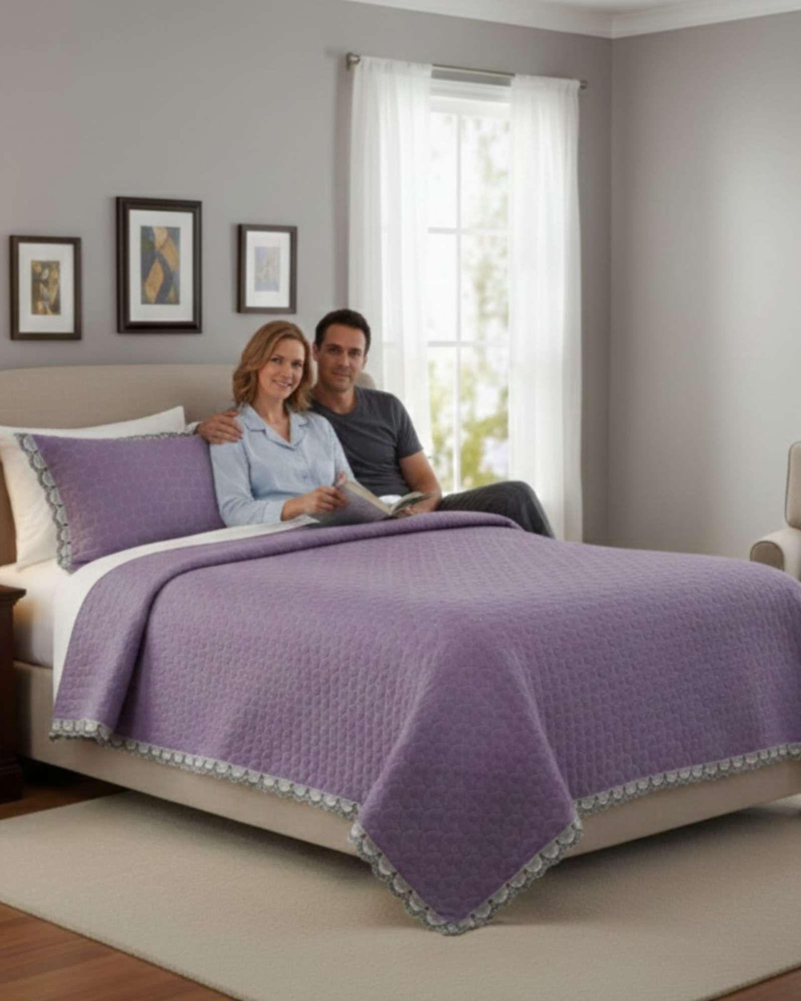 COBERTOR QUILT BORDADO 2 PLAZA EXTRA SUAVE LILA-2