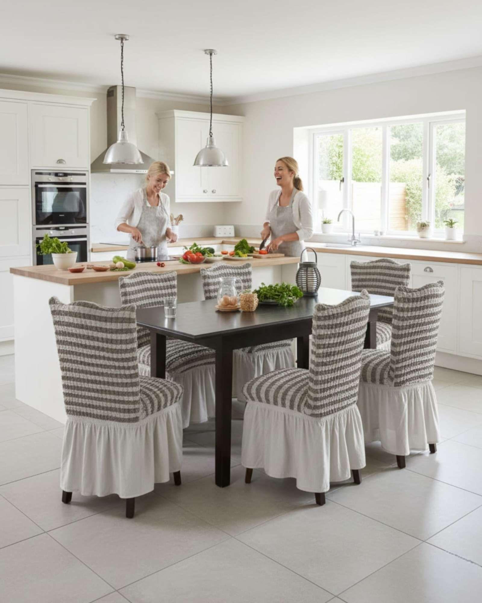 Set de 6 fundas turkas con falda con diseño de lineas M1-3