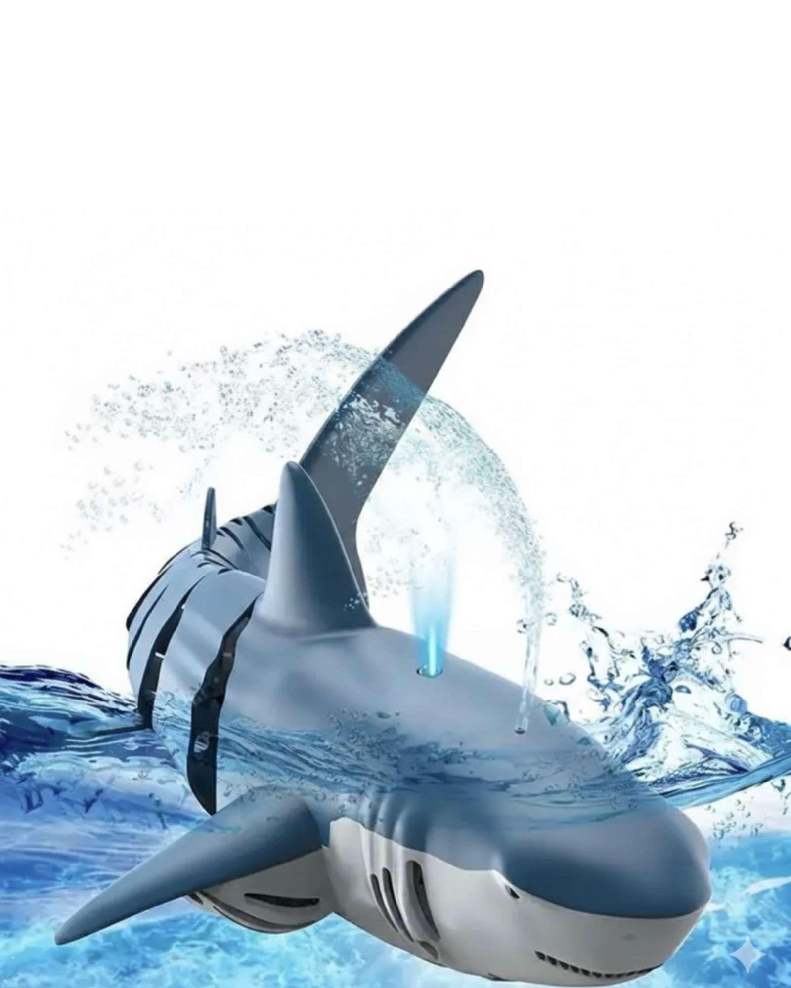 Tiburon de juguete para piscina a control remoto con spray-2