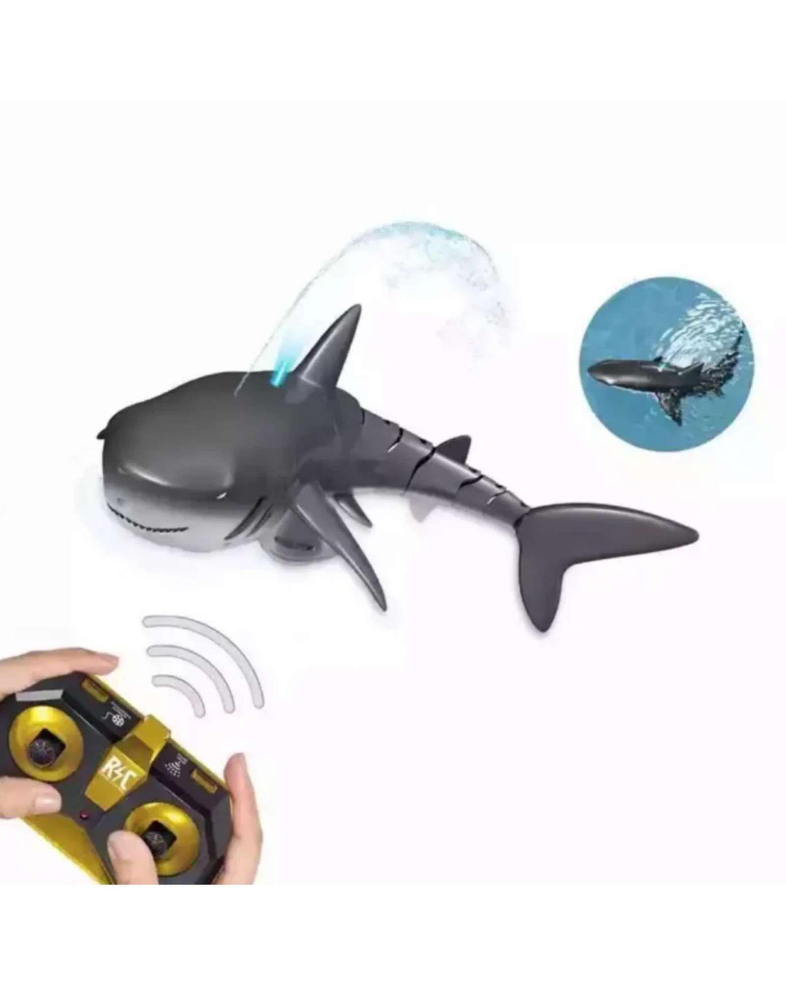 Tiburon de juguete para piscina a control remoto con spray-4